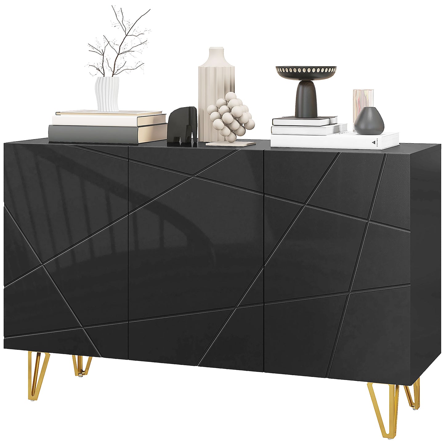 HOMCOM Modern Luxe High Gloss Sideboard, with Hairpin Legs - Black
