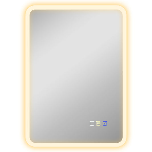 HOMCOM 50 x 70 cm Backlit Illuminated Bathroom Mirror with LED Lights and Bluetooth - Silver Tone