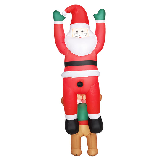 Outsunny 7FT Hanging Inflatable Santa with Dog, Christmas Blow Up with LED Lights for Garden, Indoor/Outdoor Decor, Multicolor.