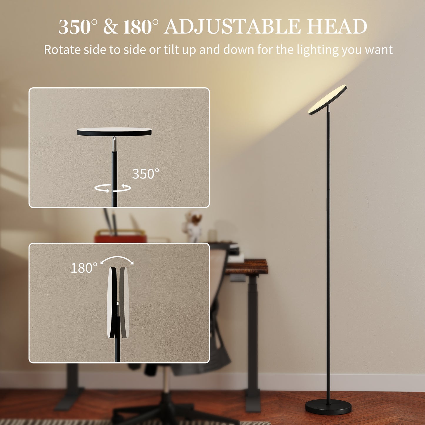 HOMCOM RGB Uplighter Floor Lamp, Tall Dimmable with Remote & Touch Control, 350° Rotatable Head, 2700K-6000K Temperatures, Black