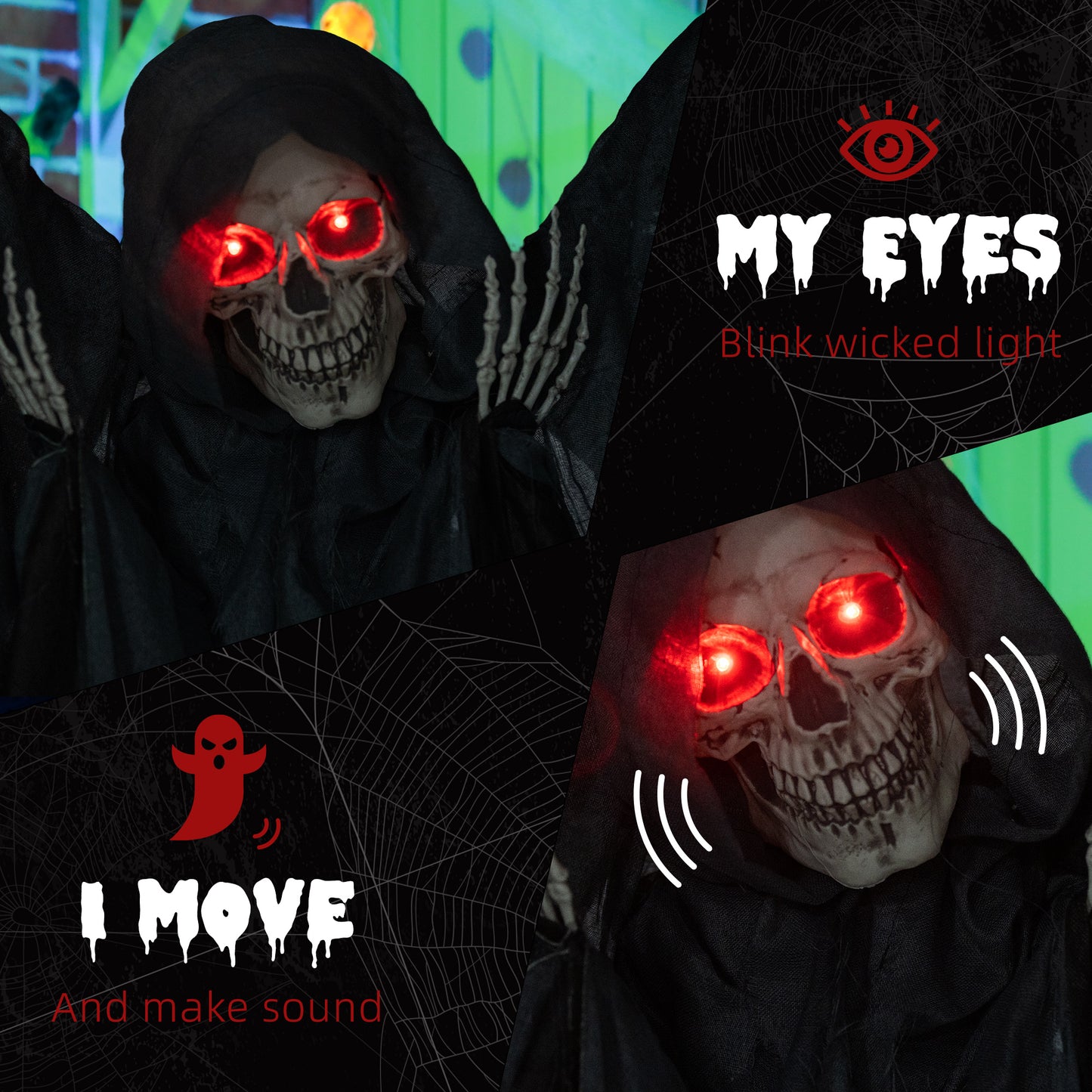 HOMCOM 195cm Winged Grim Reaper Halloween Animatronic with Sound, Lights, and Effects