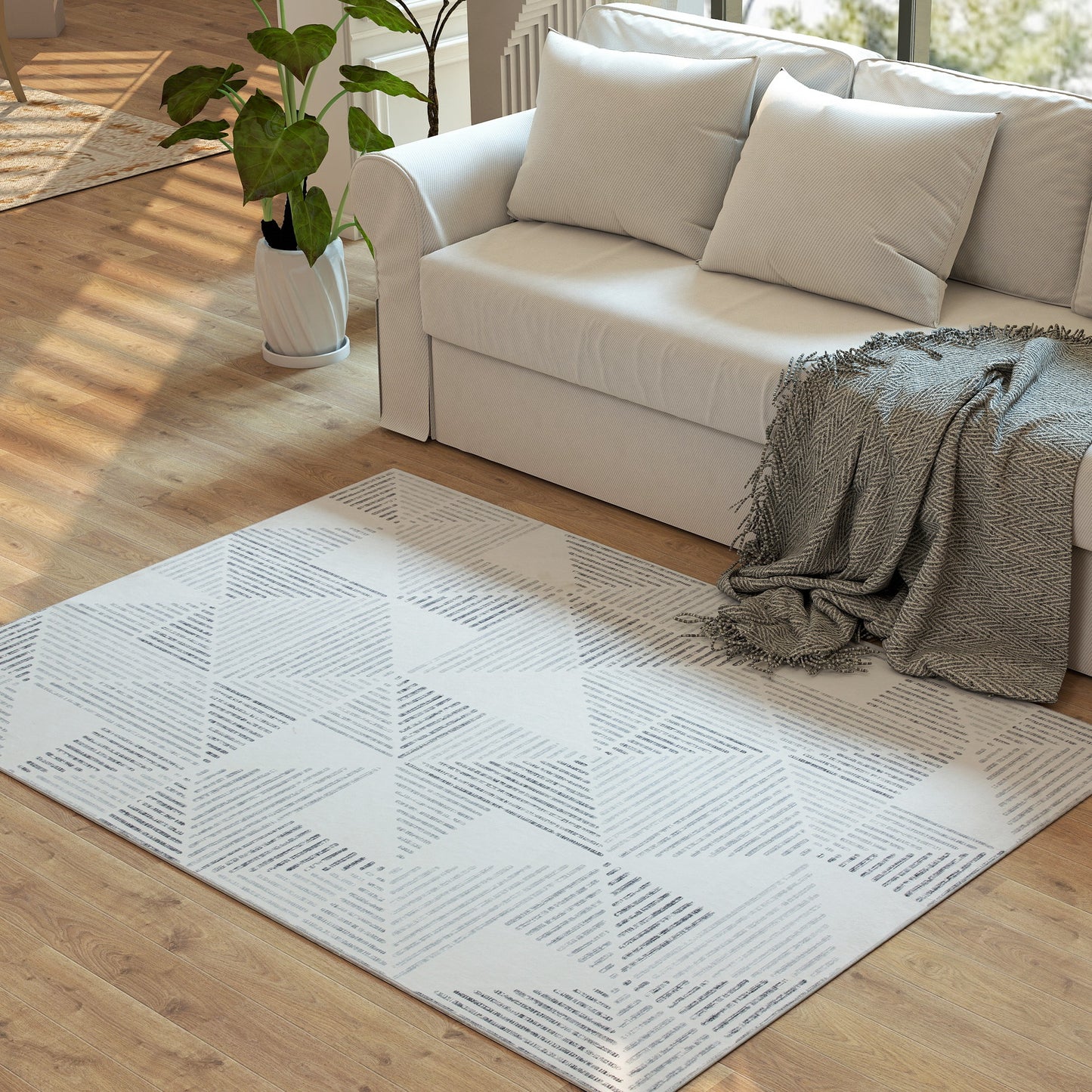 HOMCOM Modern Area Rug, Geometric Pattern, Non-Slip, Washable, Soft Carpet for Living Room, Bedroom, Dining Room, Office, 170x120 cm, Grey