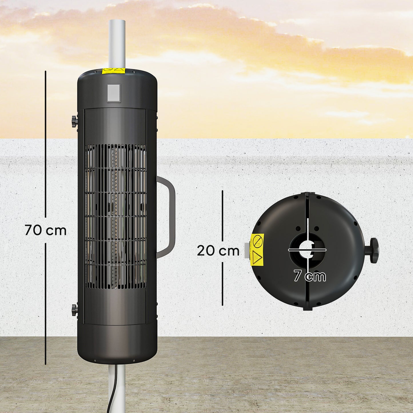 Outsunny Electric Umbrella Patio Heater, 2000W, 2 Heat Settings, Tip-Over Protection, Fits 25-70mm Poles, 6m² Coverage, Black