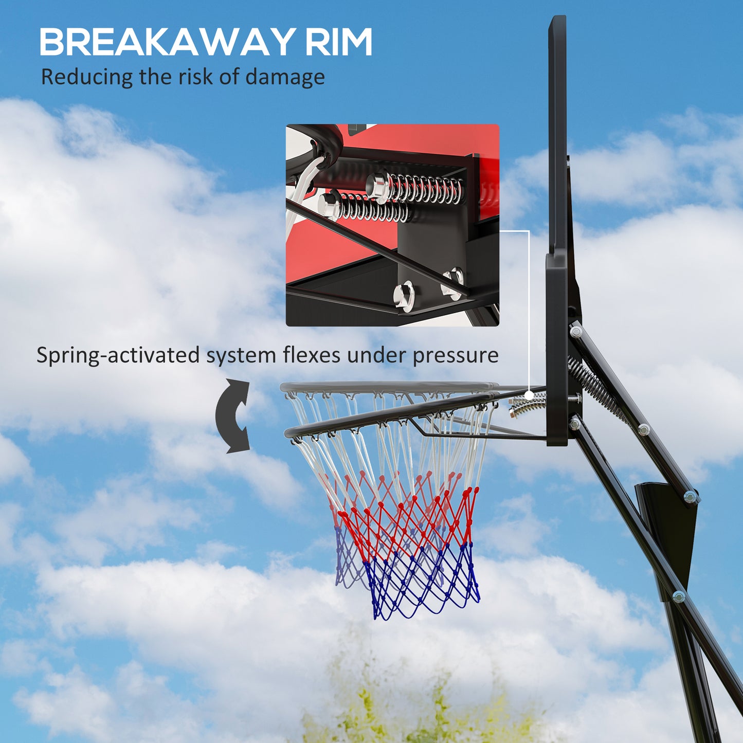 SPORTNOW Basketball Hoop Outdoor, Height Adjustable Basketball Hoop and Stand with Rebound System