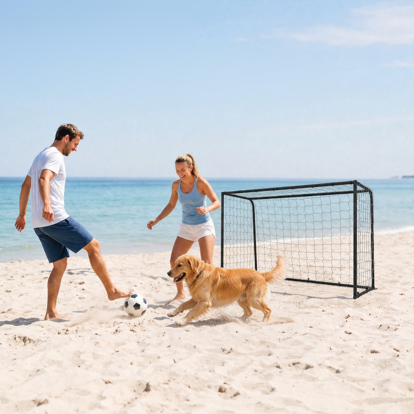 SPORTNOW Football Goal, 6 x 4ft Football Net with Ground Stakes and Metal Frame, Training Equipment for Indoor Outdoor Play