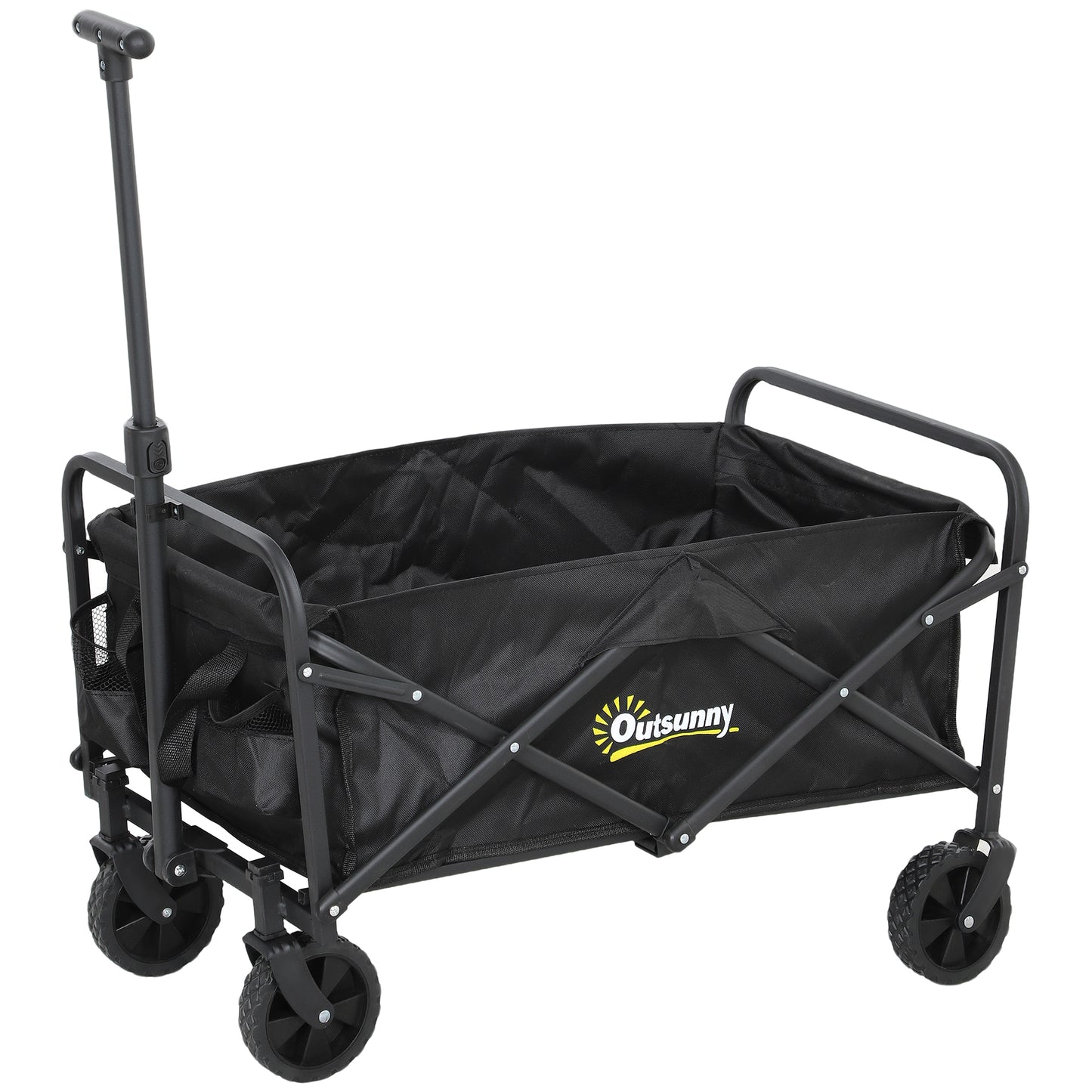 Outsunny 62L Festival Trolley, Folding Wagon with Adjustable Handle & Bag, 120kg Capacity, for Beach/Camping/Festival, Black