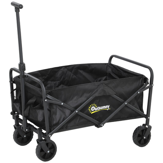 Outsunny 62L Festival Trolley, Folding Wagon with Adjustable Handle & Bag, 120kg Capacity, for Beach/Camping/Festival, Black