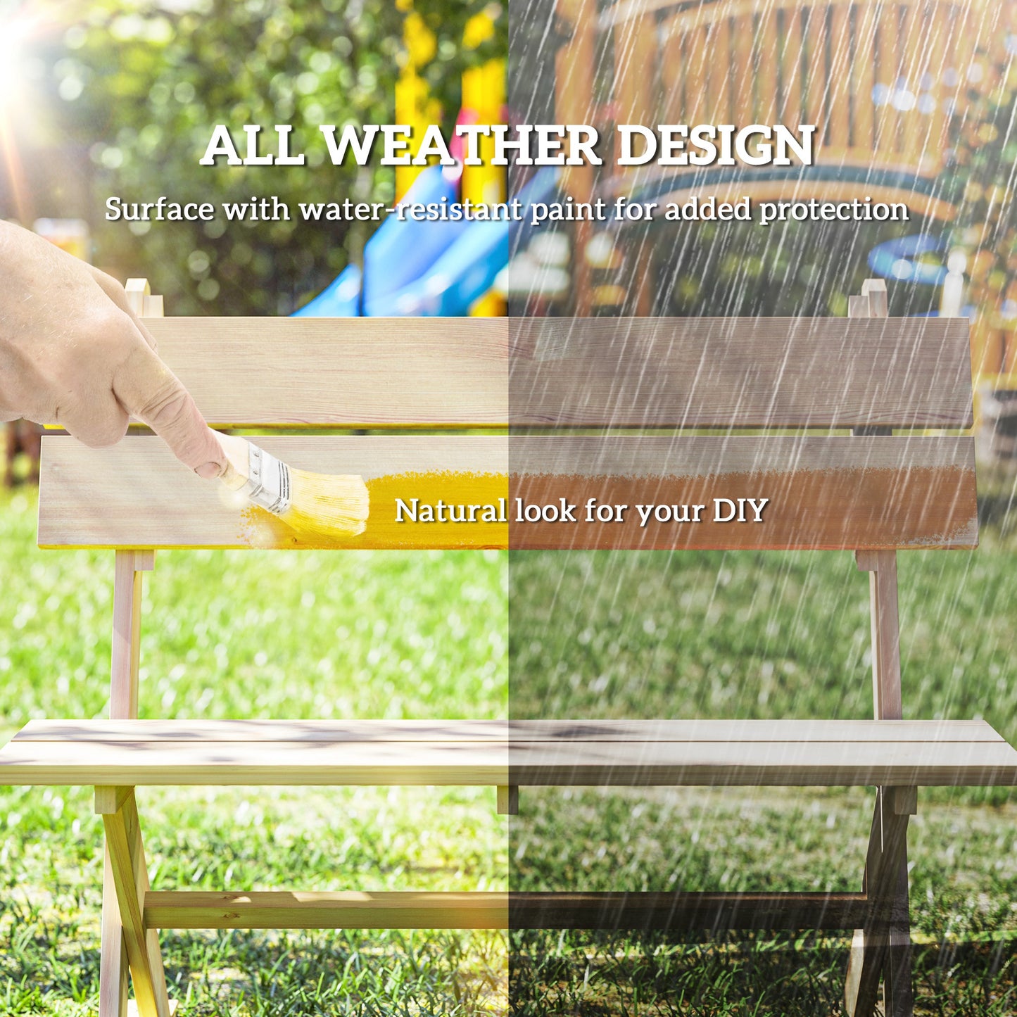 Outsunny 2 Seater Wooden Garden Bench, Fir Wood Loveseat with Slatted Seat & Sloping Back, Natural Finish