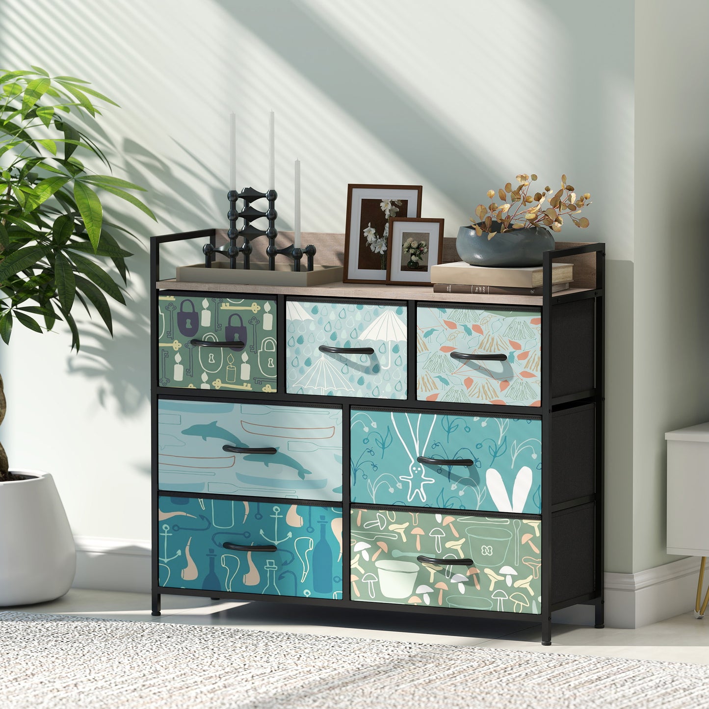 HOMCOM 7-Drawer Chest of Drawers - Blue