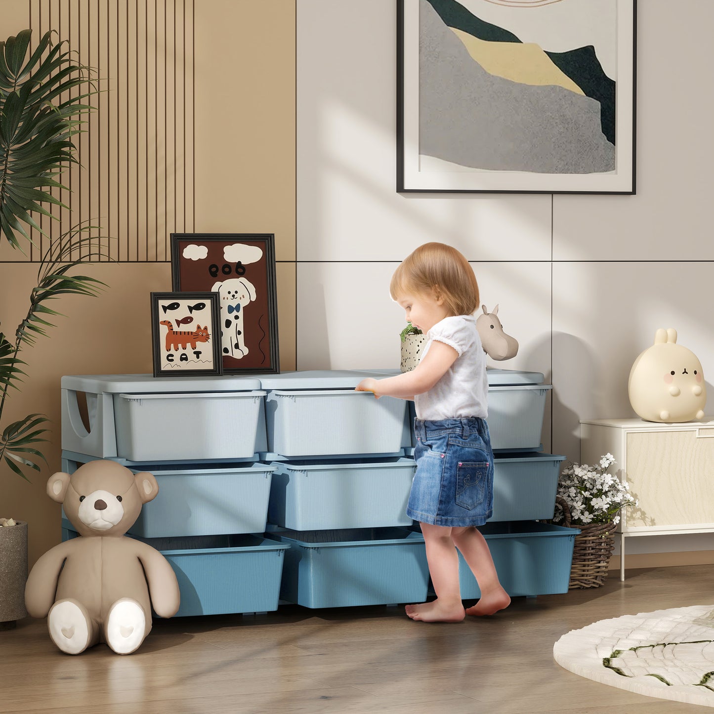 HOMCOM Kids Storage Unit, with Nine Drawers - Blue