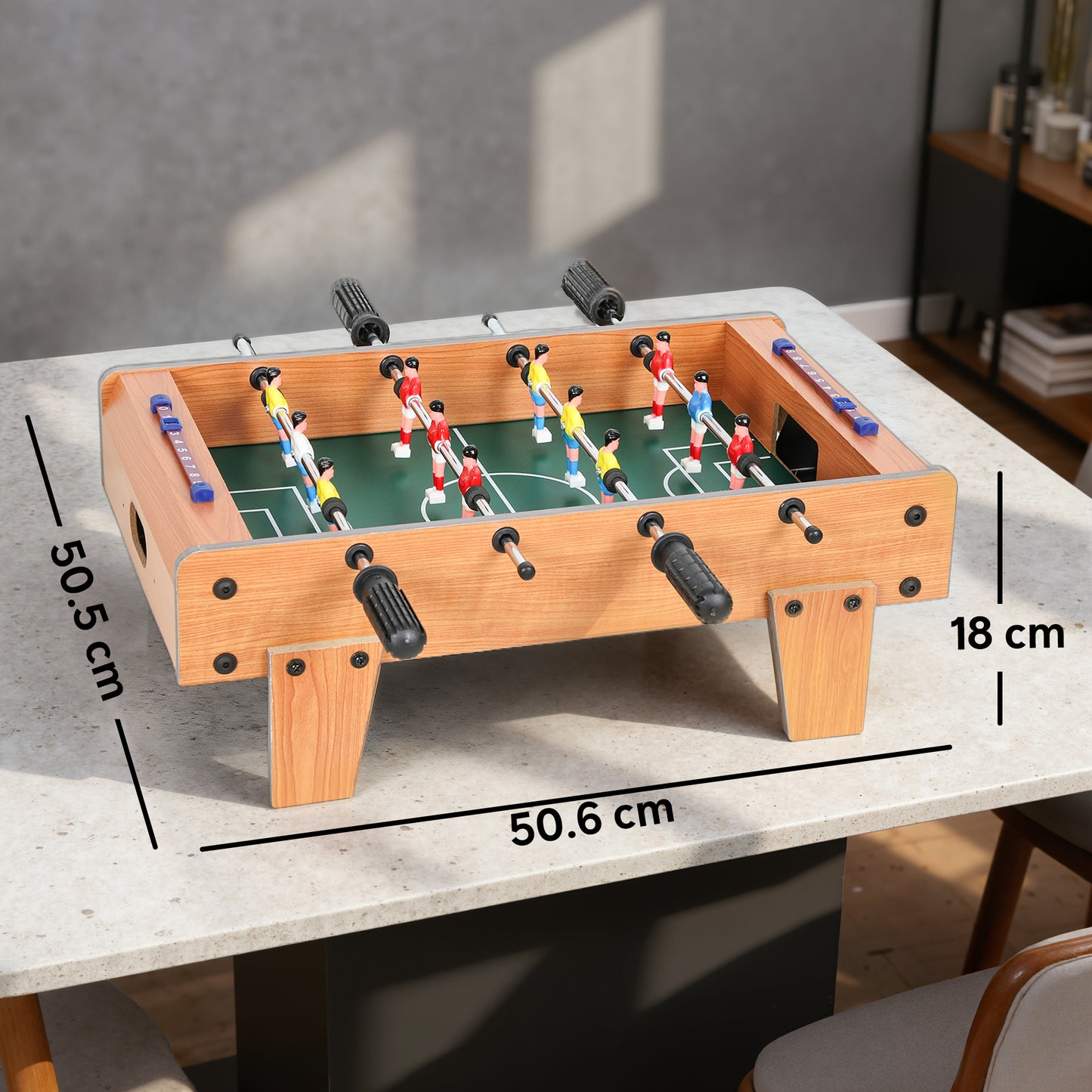 SPORTNOW Table-top Football Table, 20" Compact Foosball for Kids & Adults, Stainless Steel Rods, All-Inclusive Set, Nature Wood Finish