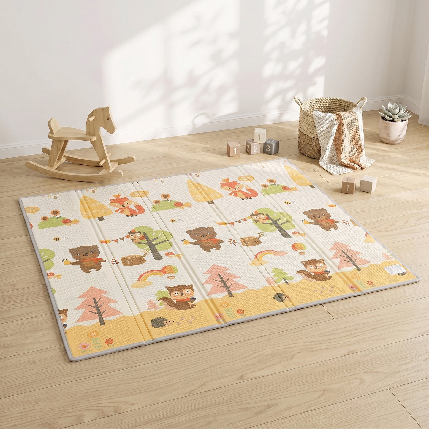 AIYAPLAY Foldable Reversible Baby Play Mat 200 x 180 cm, Waterproof, Non-Slip for Crawling and Learning, Tree & Forest Theme