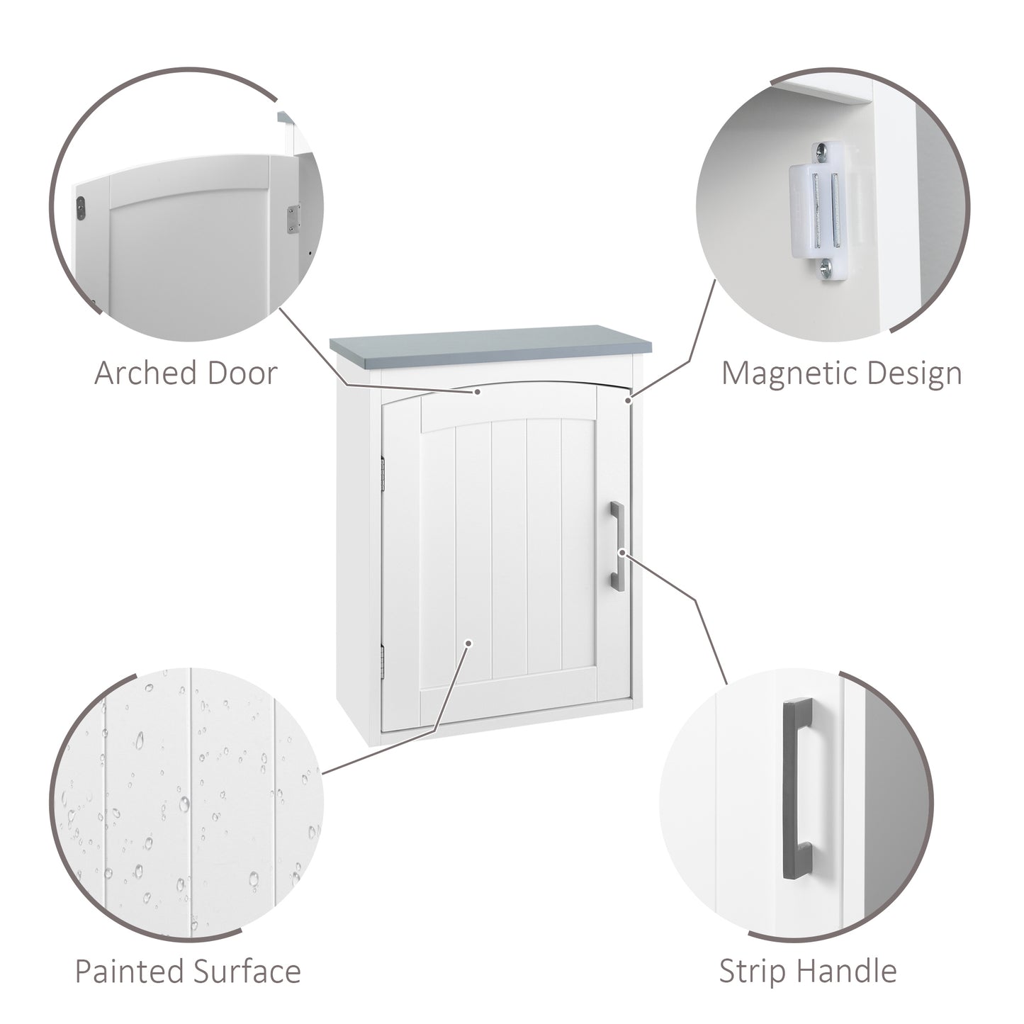 kleankin Wall-Mounted Bathroom Cabinet, Arched Door, Adjustable Shelf, Light Grey & White