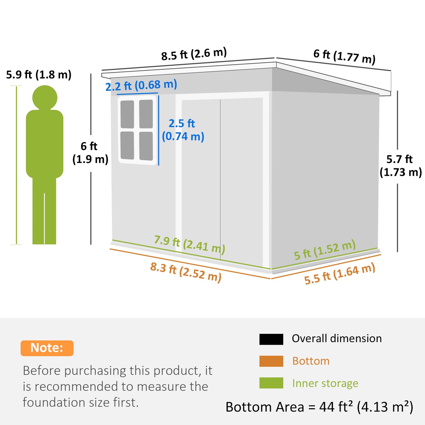 Outsunny Metal Storage Shed Lockable with Foundation Light Grey