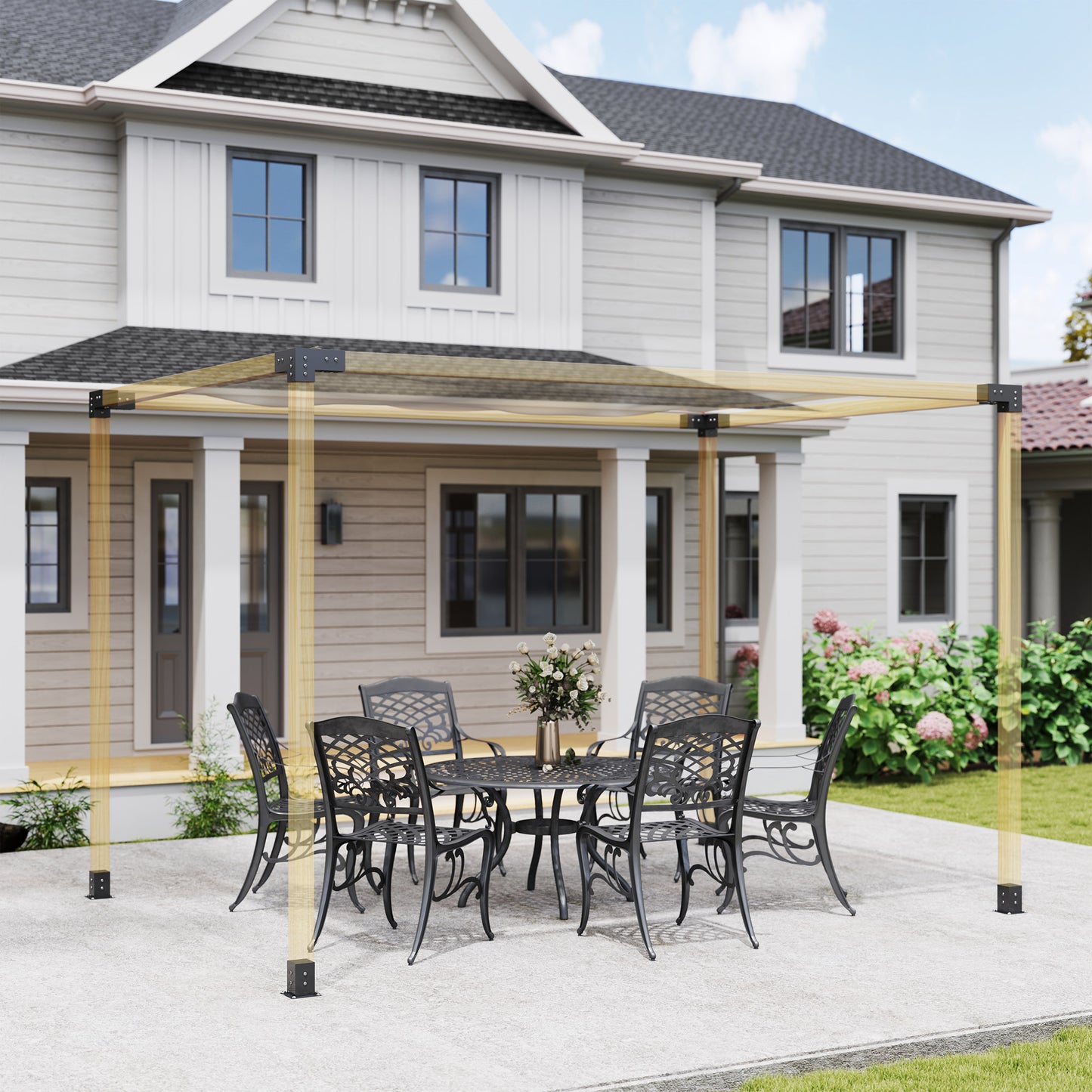 Outsunny Pergola Kit: DIY 3-Way Brackets & Post Base for 4"x4" Lumber, 8 PCS with Screws Included