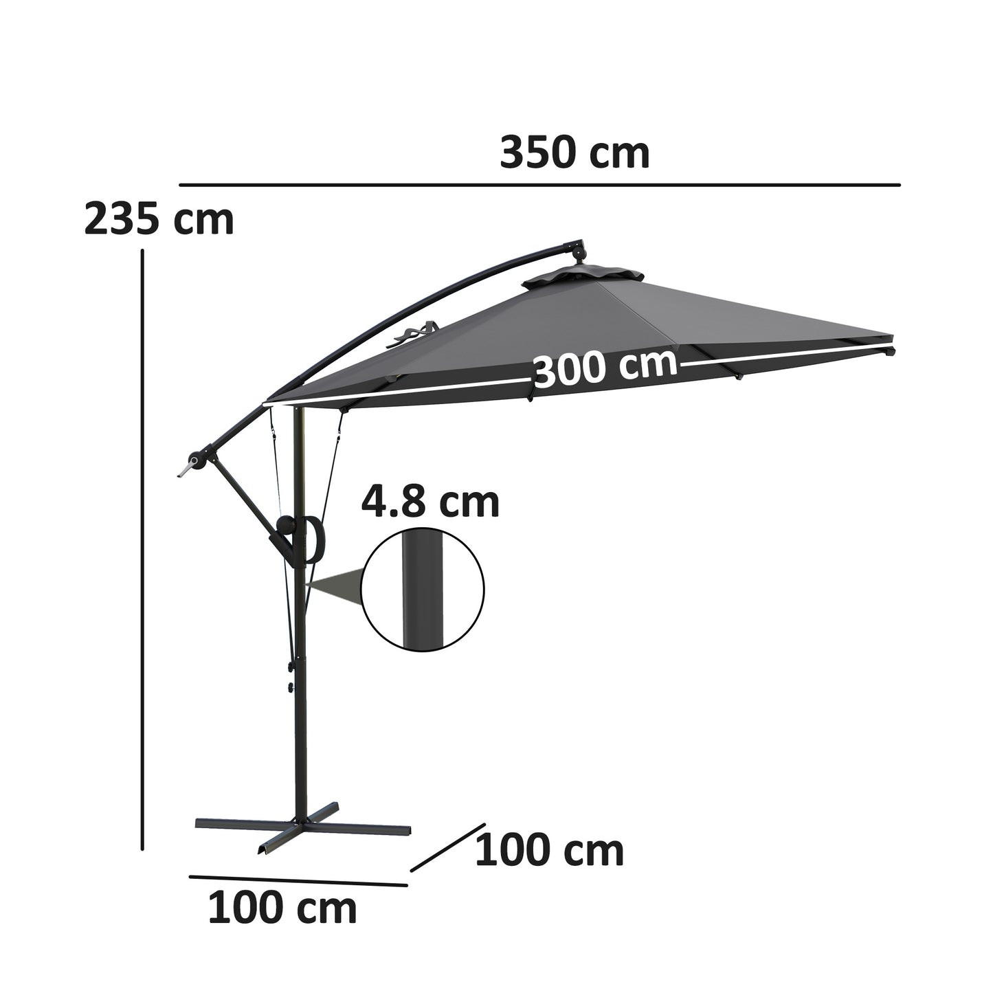 Outsunny Garden Cantilever Parasol with Cover, Wind Protection Strap, Crank Handle, Tilt, UPF50+, Outdoor Sun Shade, 3m, Grey