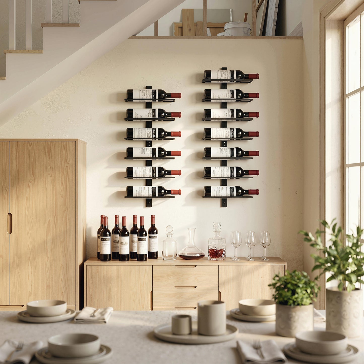 HOMCOM Wall Mounted Wine Rack, 6 Tier Metal Wine Display Rack, Storage Holder for Kitchen, Black