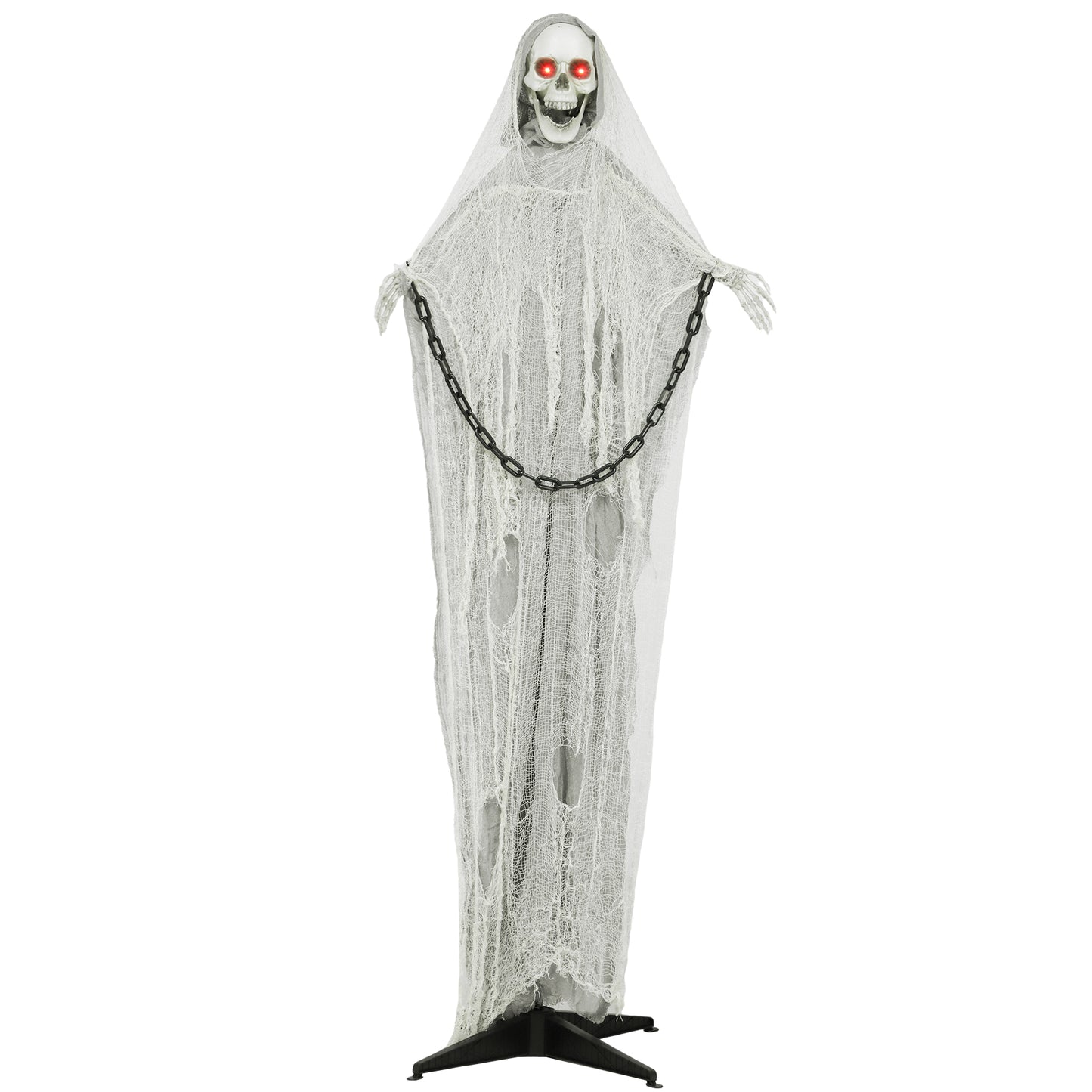 Outsunny 183 cm Life Size Animated Skeleton Grim Reaper with Glowing LED Eyes, Scary Halloween Decorations, Battery Operated, Indoor Props
