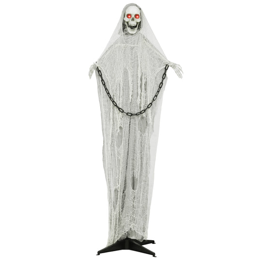 Outsunny 183 cm Life Size Animated Skeleton Grim Reaper with Glowing LED Eyes, Scary Halloween Decorations, Battery Operated, Indoor Props