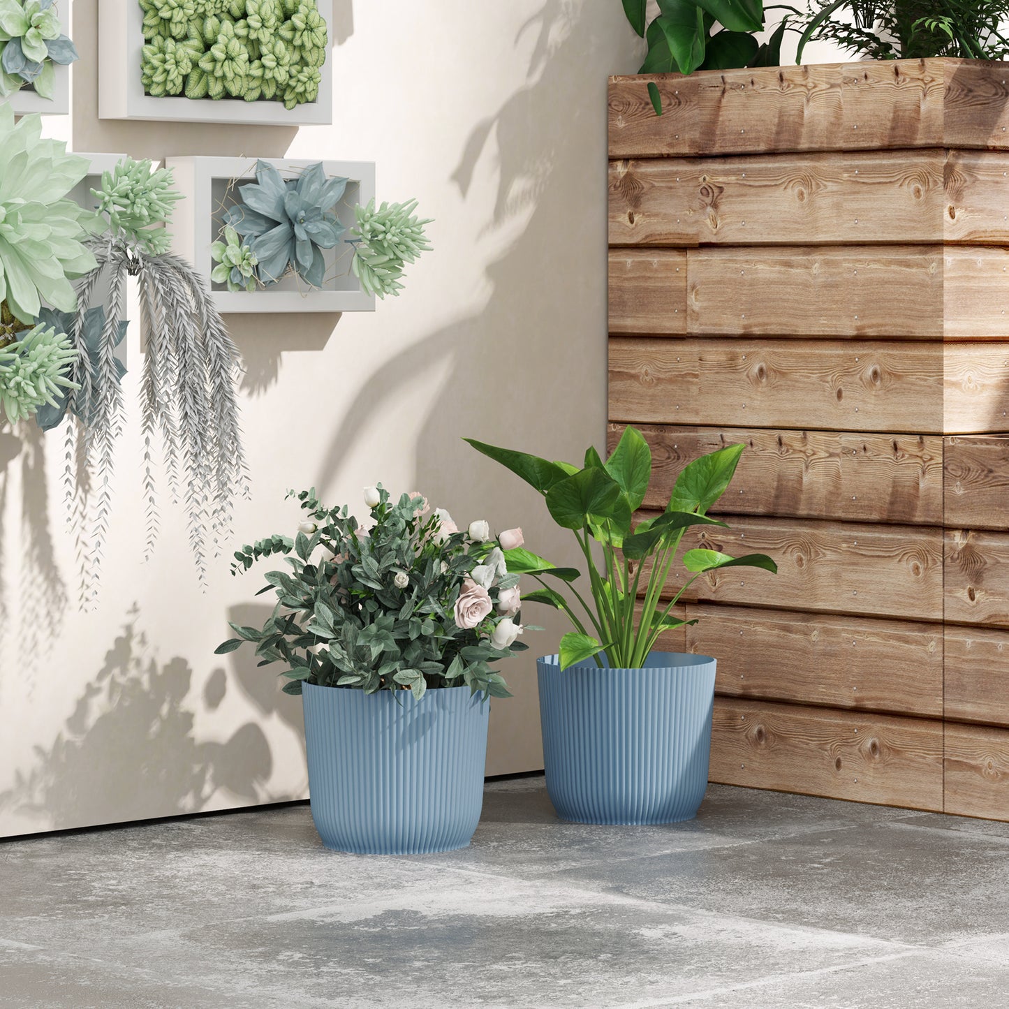 Outsunny Set of Two Ø22cm Planters - Blue