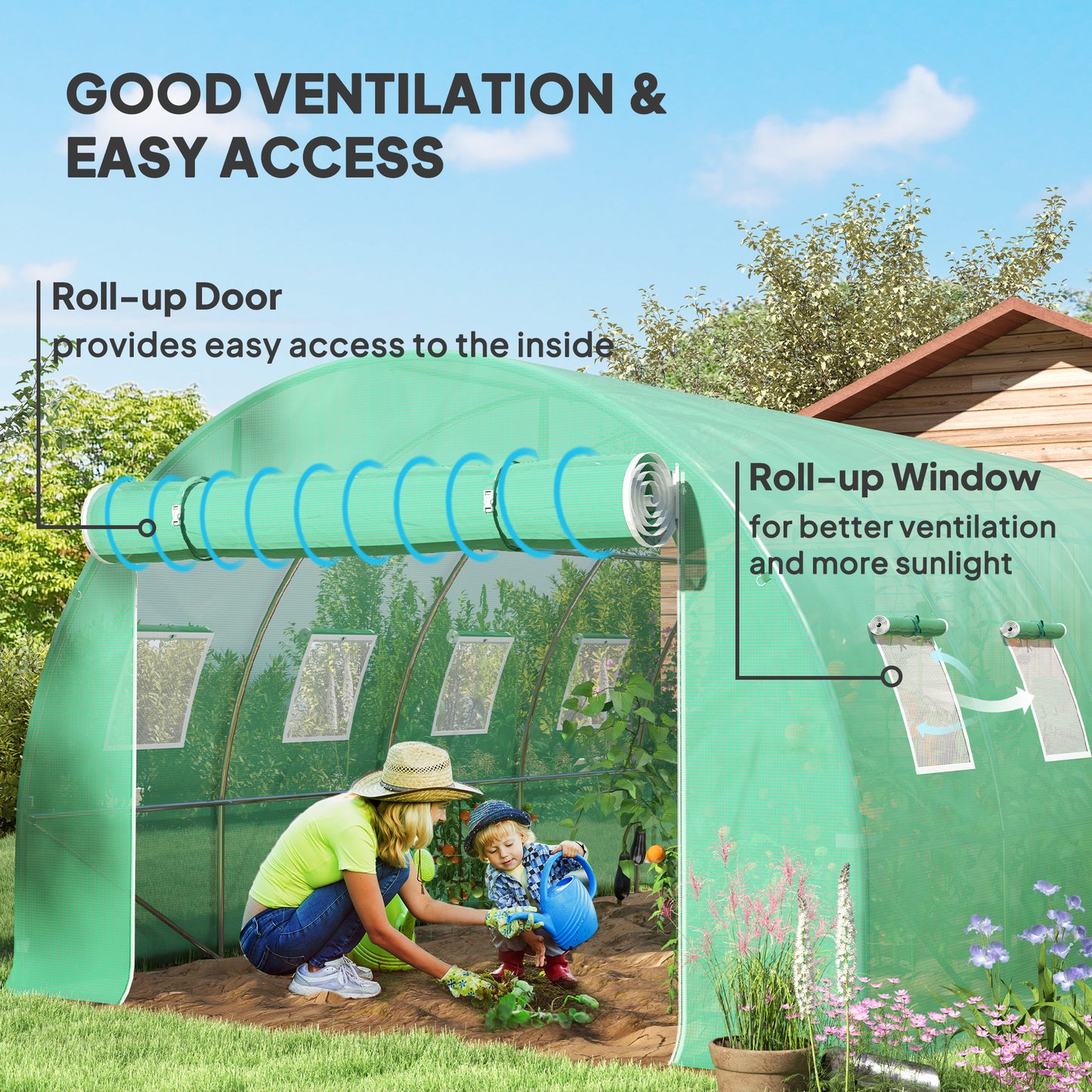 Outsunny 4x3x2m Greenhouse PE Replacement Cover ONLY for Winter Garden Tunnel Greenhouse with Roll-up Windows & Door, Green