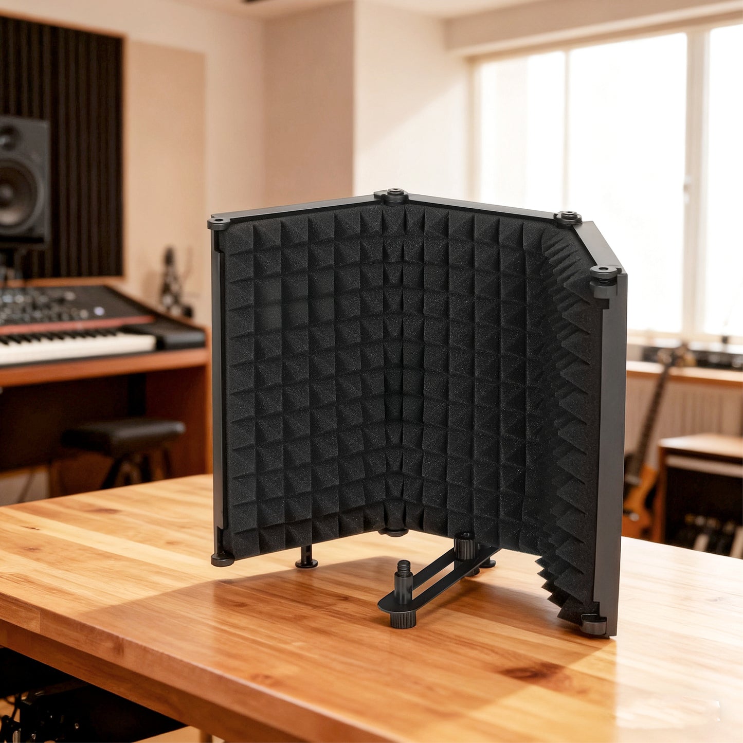 HOMCOM Studio Microphone Isolation Shield, 3-Panel Foldable High Density Foam with 3/8" Threaded Mount, Adjustable Recording Equipment, Black