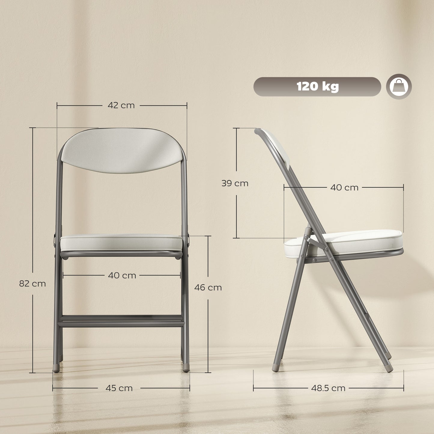 HOMCOM Set of Four Folding Corduroy Seat Chairs, Cream