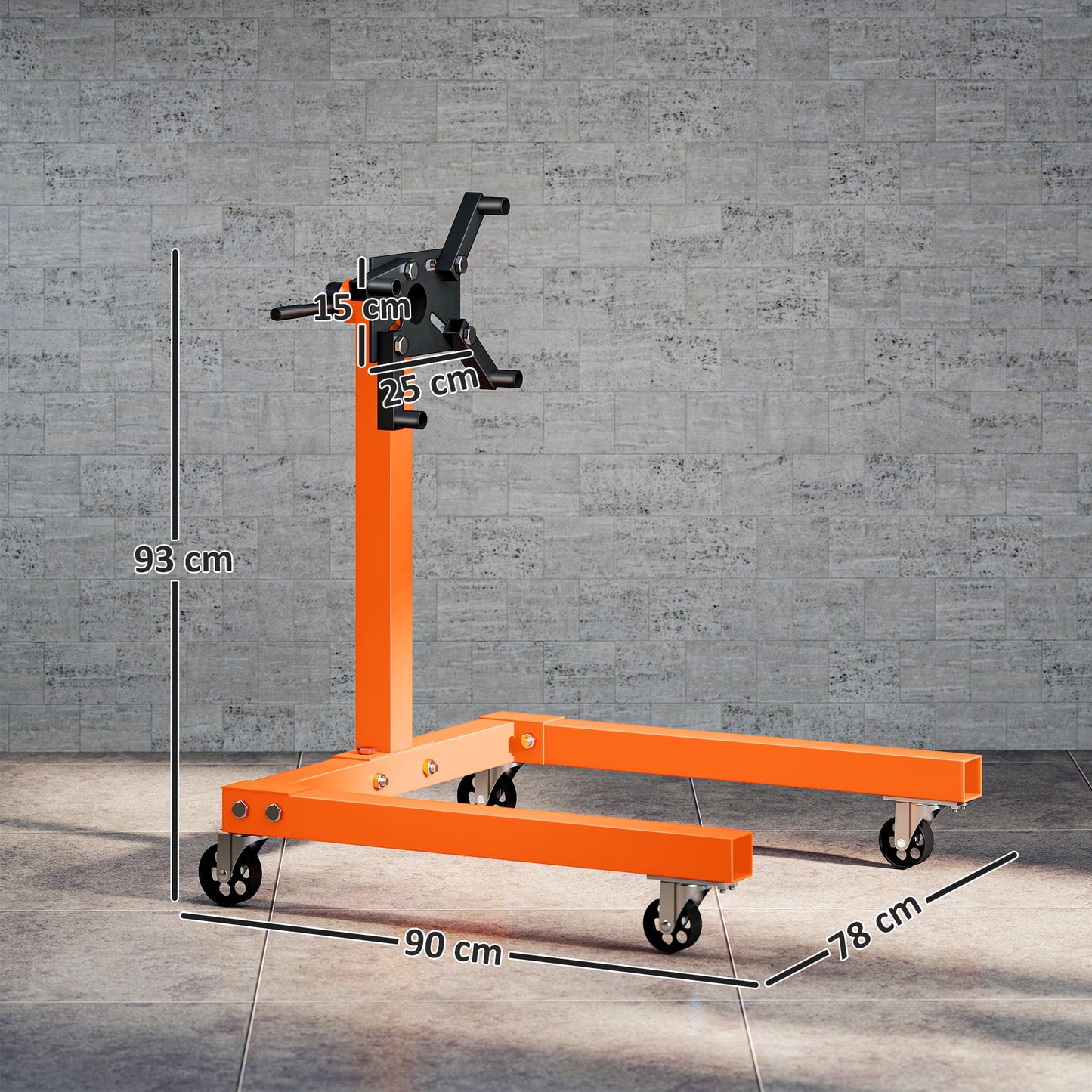 HOMCOM Engine Stand, 570 kg Rotating Head with 4 Mounting Arms, Heavy Duty Steel, Universal Wheels for Garage/Workshop, Orange