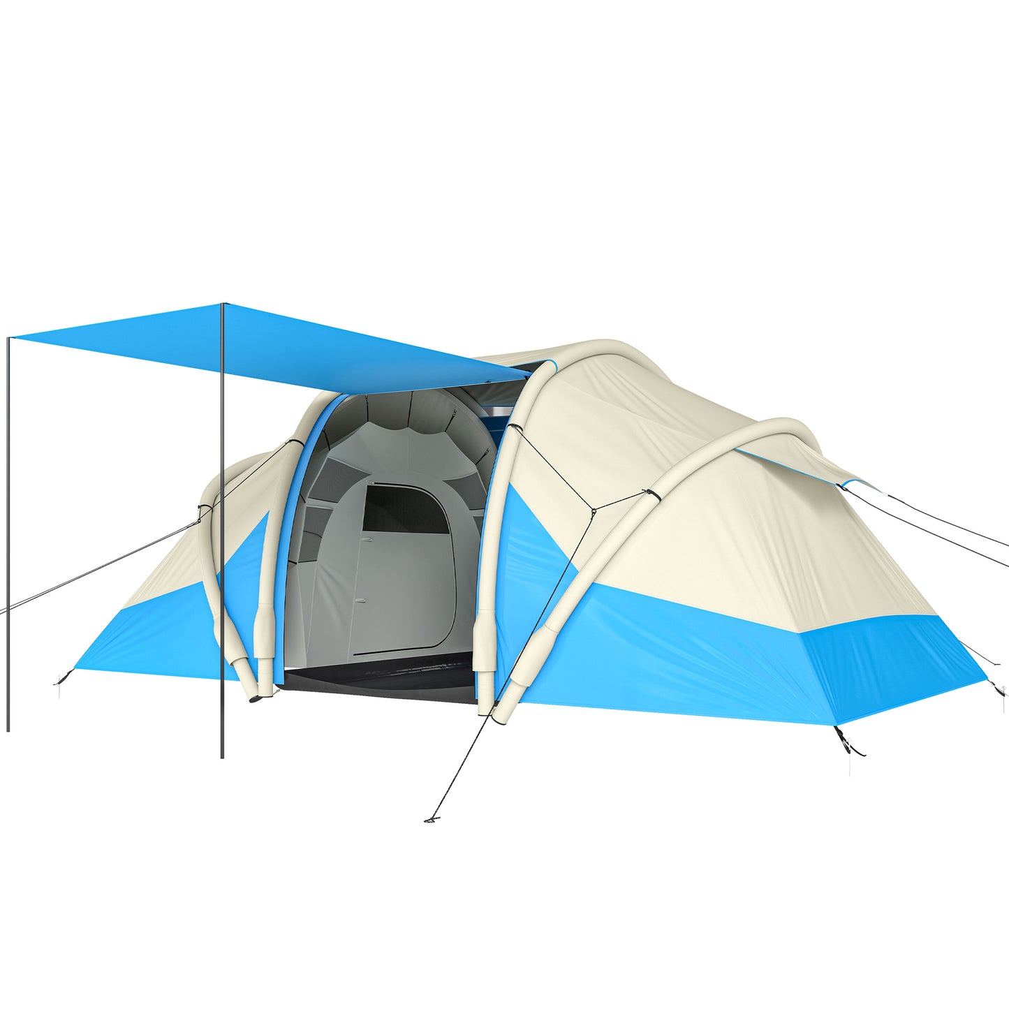 Outsunny Inflatable Tent 2 Bedroom 3000mm Waterproof Windproof Air Tent with Carry Bag for 4 Person