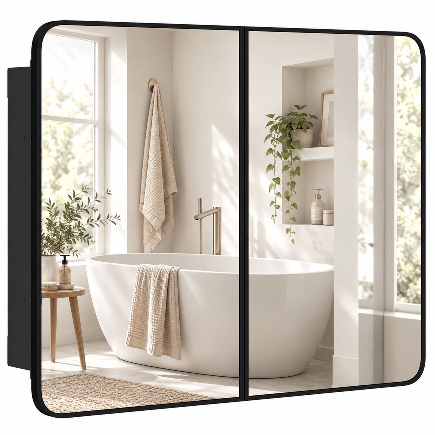 HOMCOM 76.2 x 11.6 x 61 cm Bathroom Mirror Cabinet, Wall Cabinet with Adjustable Shelves, Wall-Mounted or Recessed, Black