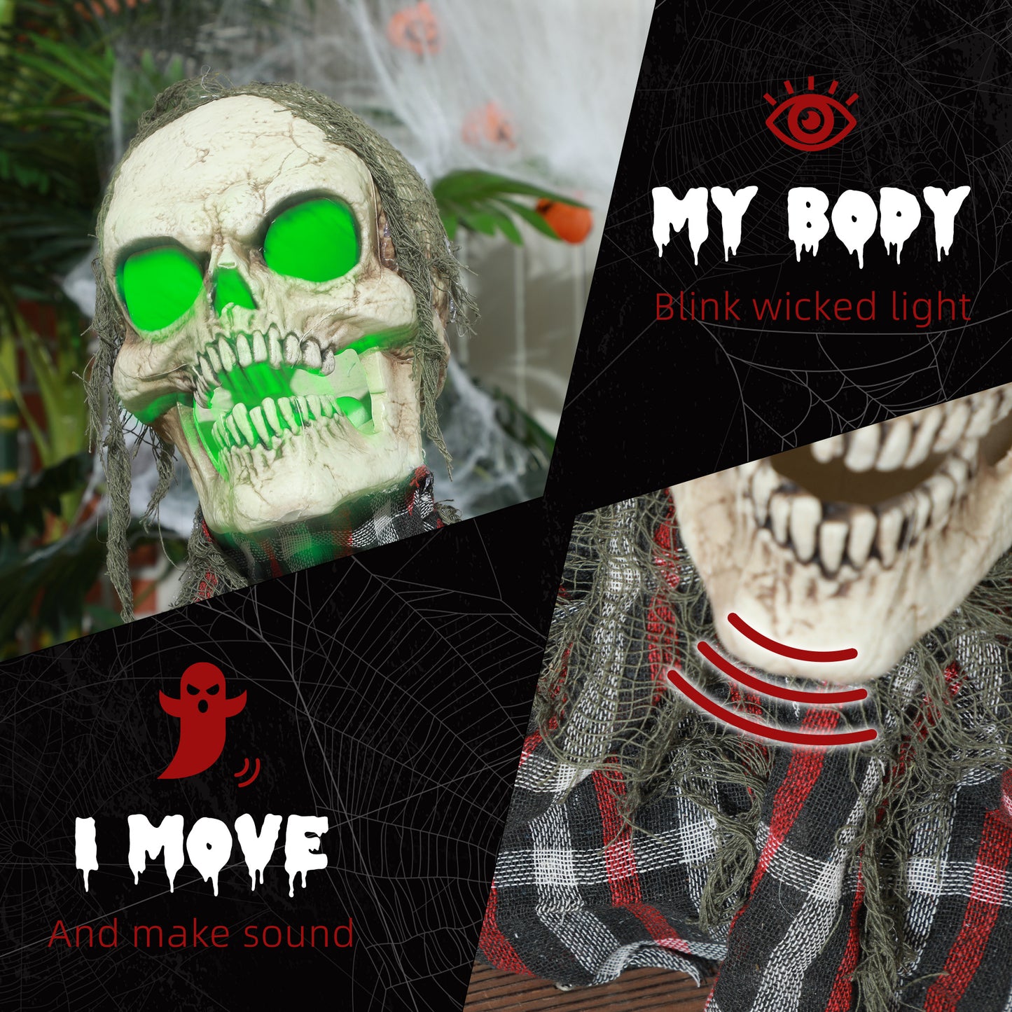 HOMCOM 70cm Groundbreaker Skeleton Halloween Animatronic with Sound, Lights, and Effects