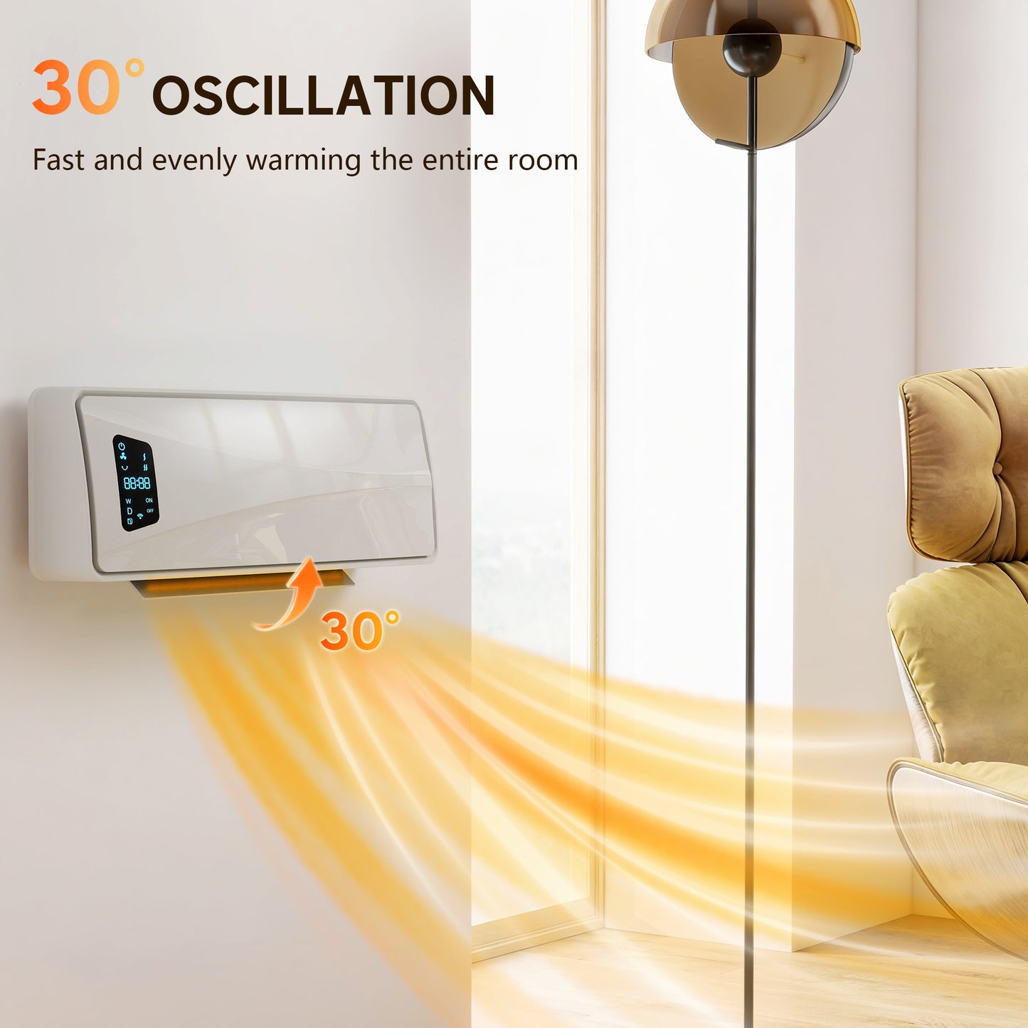 HOMCOM 2000W Wall-mounted Ceramic Electric Heater with Fan, Adjustable Thermostat - White