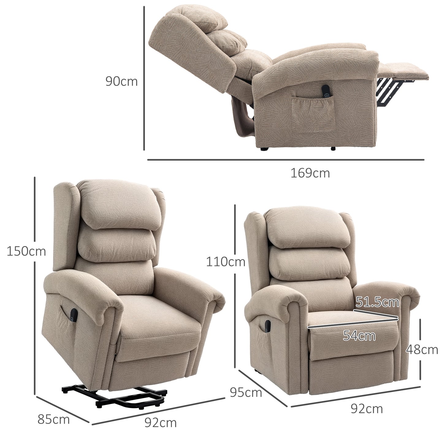 HOMCOM Power Lift Recliner Chair, Velvet Electric Armchair, Thick Back, Khaki