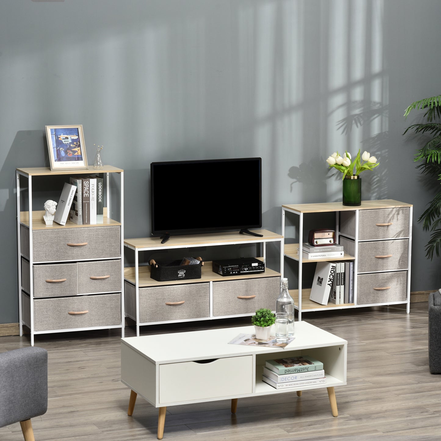 HOMCOM Storage Cabinet Organizer 3 Drawer Chest Dresser Tower with 2 Shelves