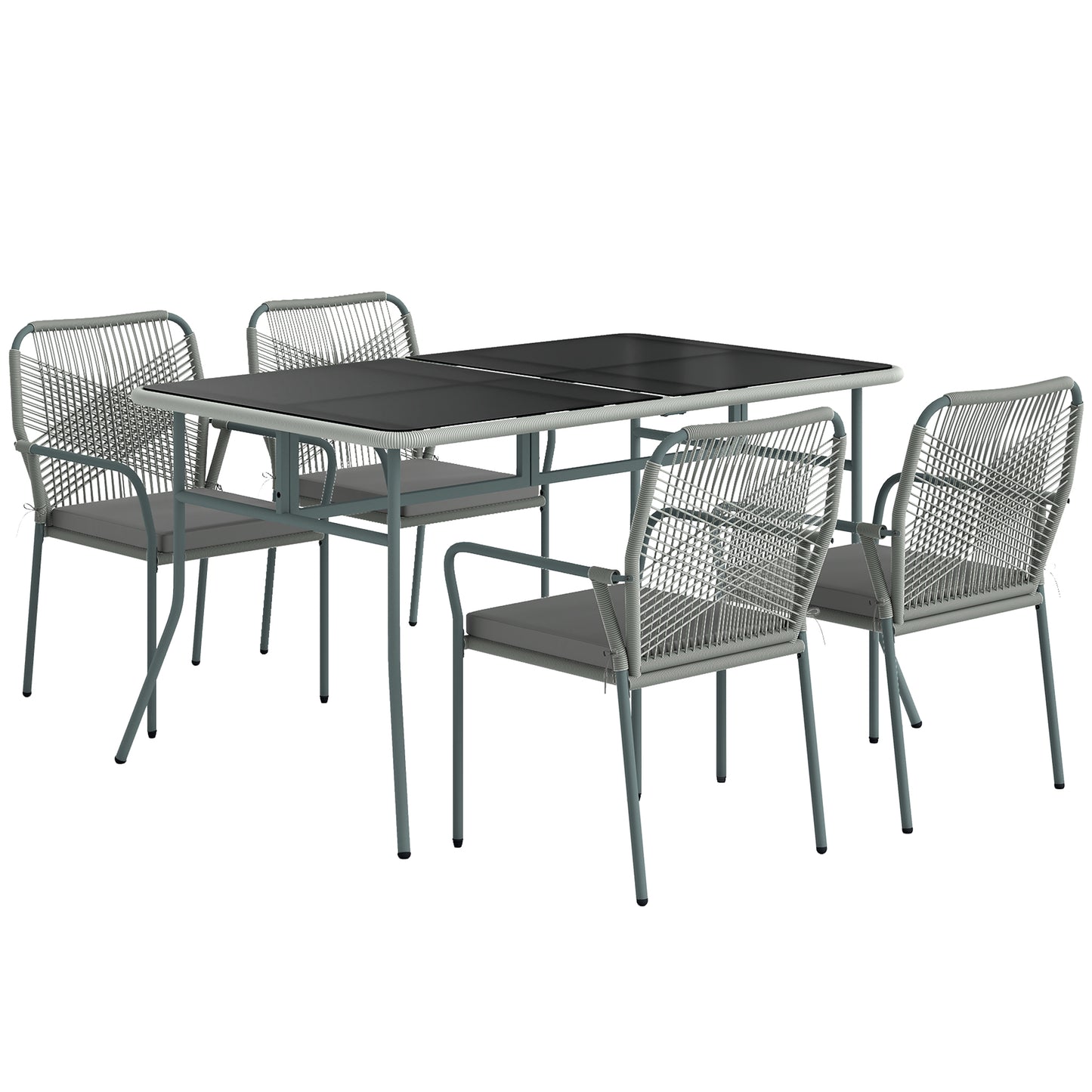Outsunny Five-Piece PE Rattan Garden Dining Set with Cushions & Stackable Chairs - Light Grey