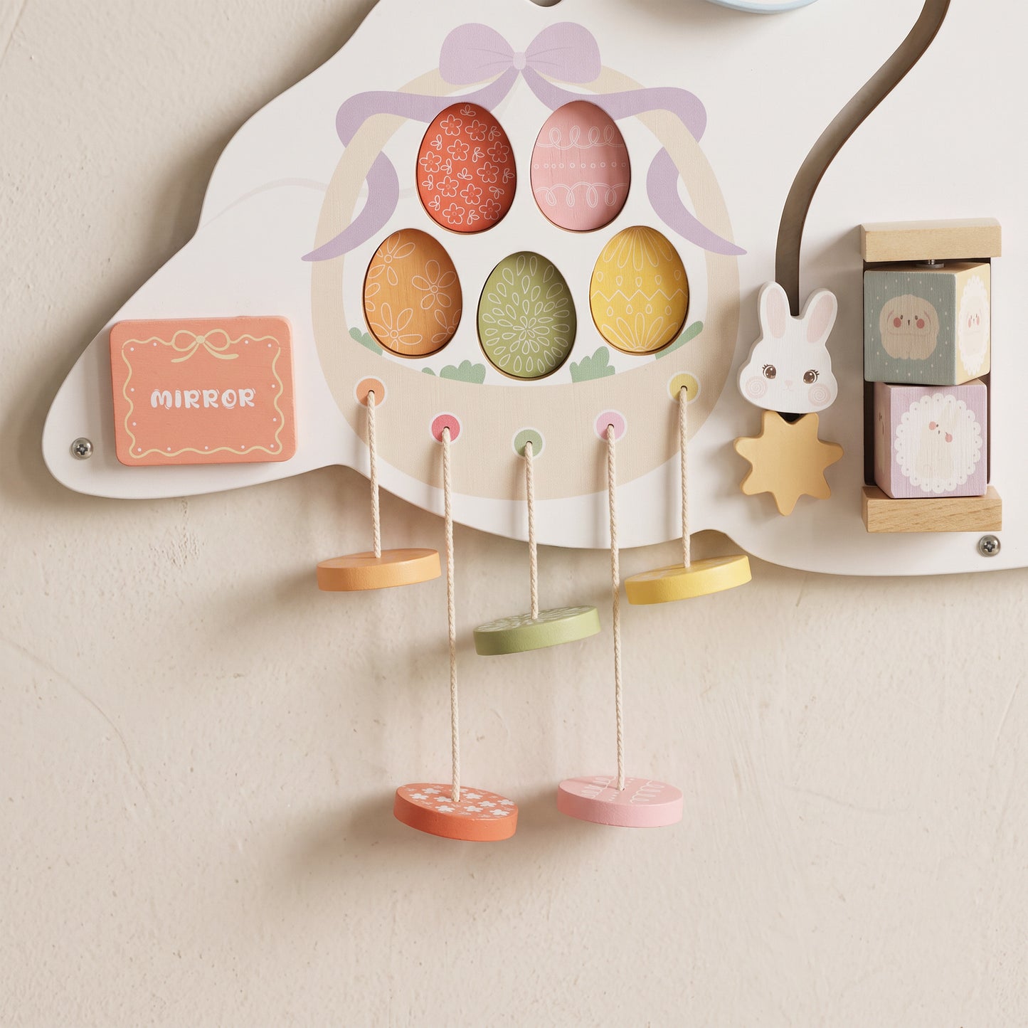 AIYAPLAY Easter Bunny Busy Board Panels, Montessori Wall-Mounted Toddler Learning Activity Centre for Living Room Kids Room White