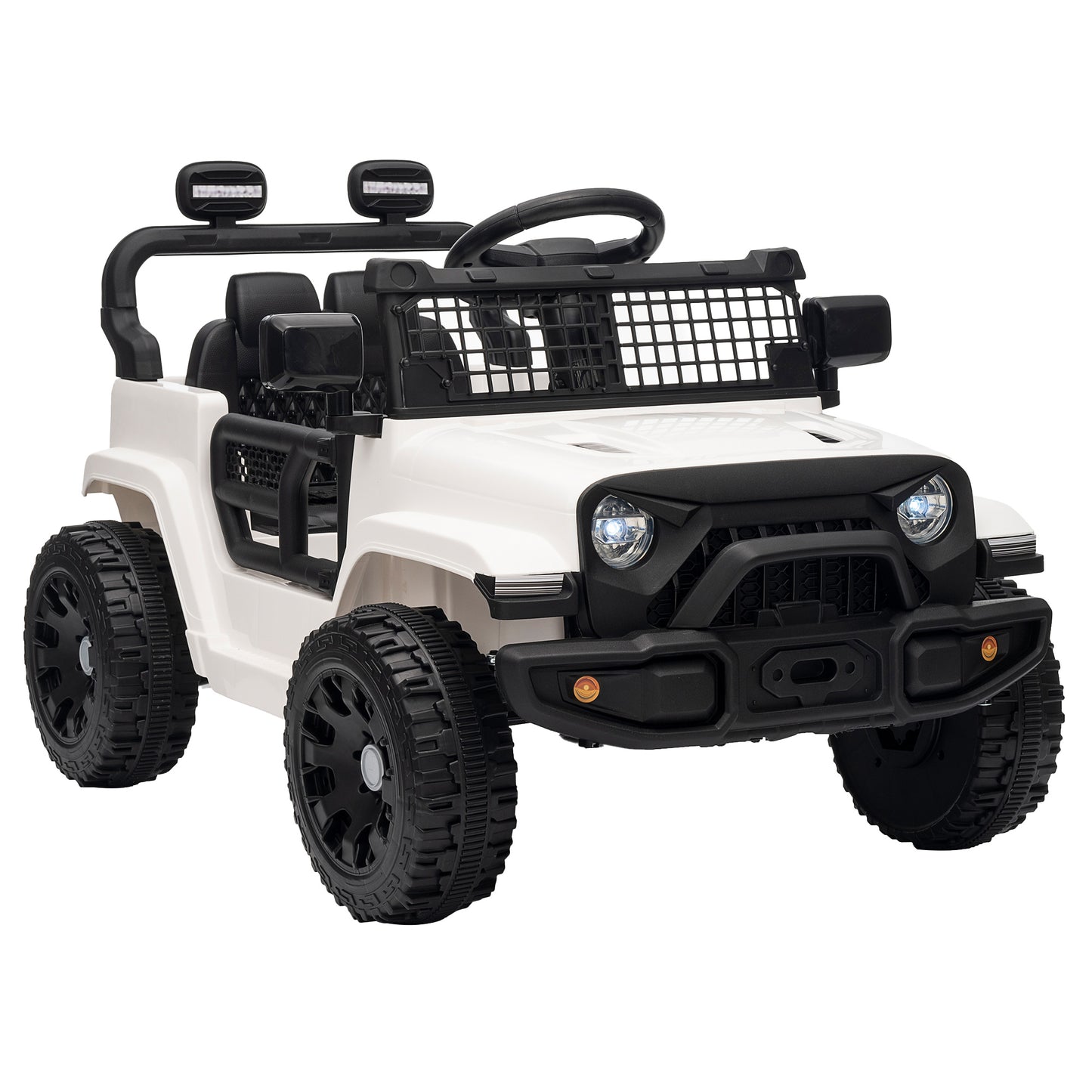AIYAPLAY 12V Electric Car for Kids with Remote, Dual Motors, Rear Suspension, Soft Start, Music, Lights for 3-8 Years, White
