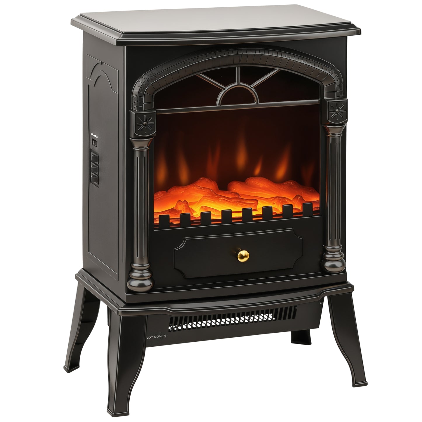 HOMCOM Electric Fireplace Stove Heater, 2000W/1000W, with 3D Flame Effect, Adjustable Thermostat, 2 Heat Settings, Freestanding, Black