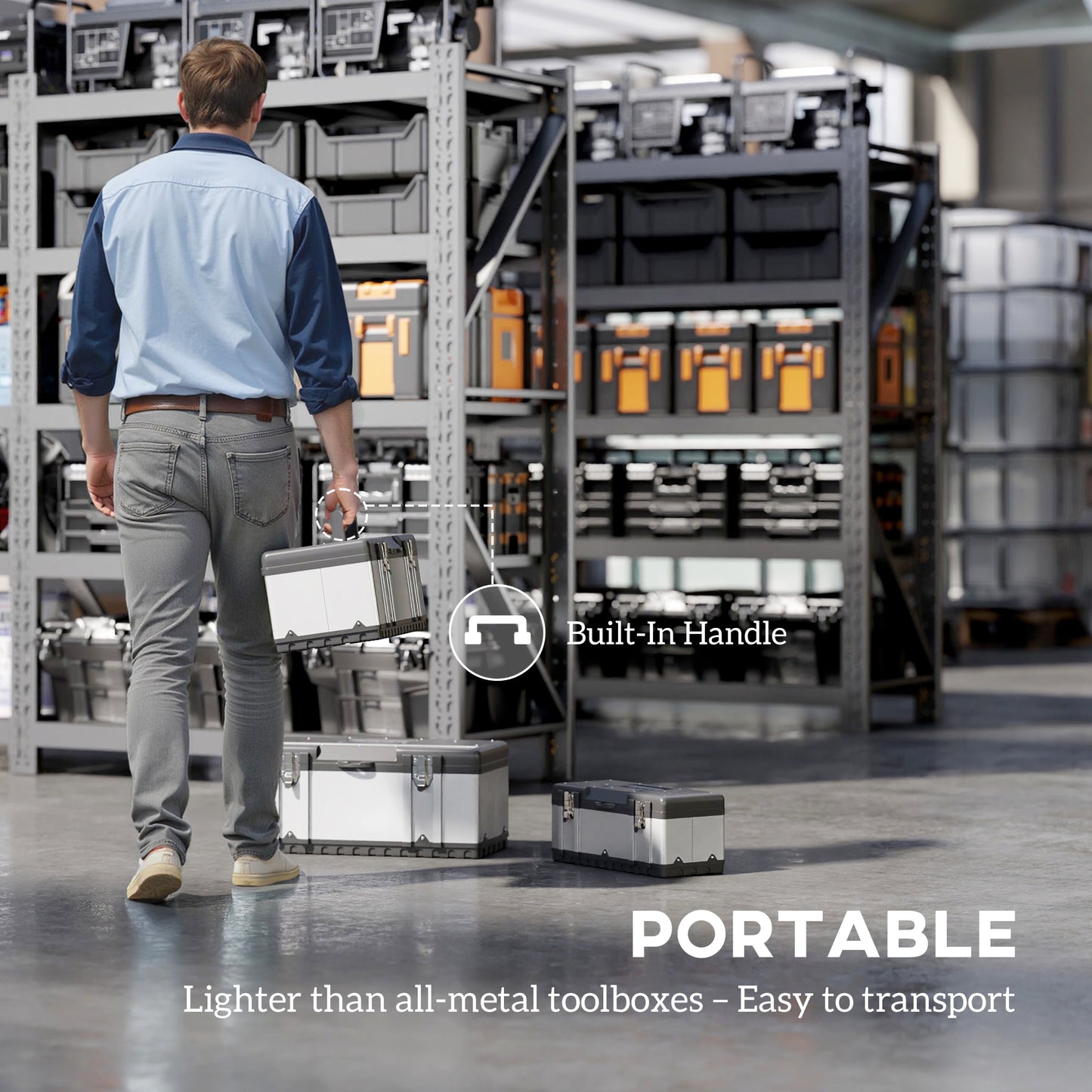 HOMCOM 3 Pieces Stainless Steel Toolbox Set, 23"/ 19"/ 16"