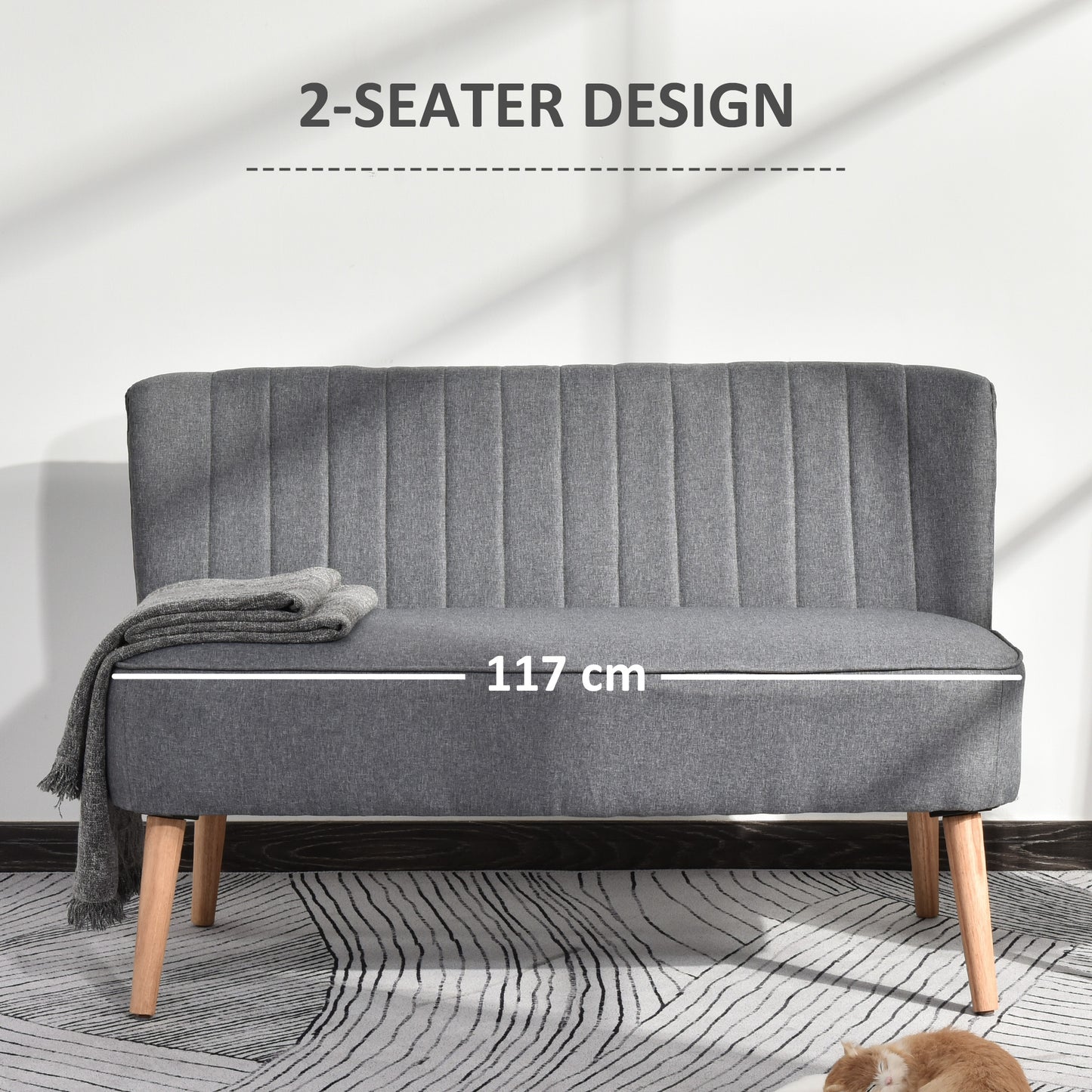 HOMCOM Modern Velvet Double Seat Sofa w/ Wood Frame Foam Padding Soft Comfortable Compact Couch Light Grey