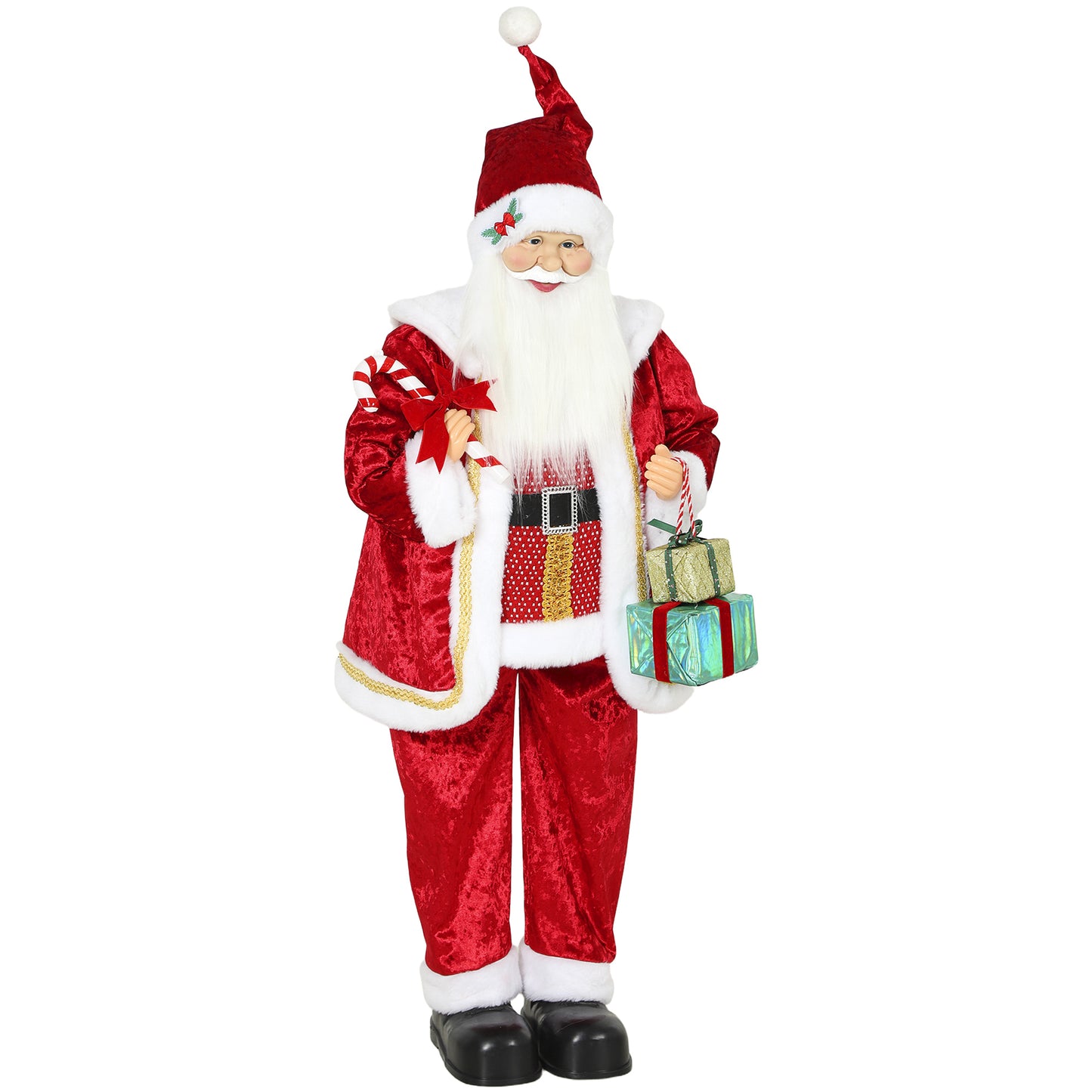 HOMCOM 120cm Life Size Singing Dancing Santa Claus, Standing Musical Animated Santa with Gift and Candy Cane