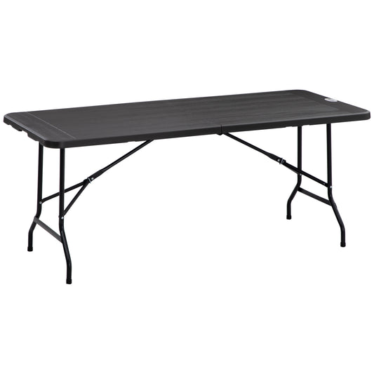 Outsunny Folding Garden Table for 6, Rectangular HDPE Top, Steel Frame, Foldable, Charcoal Grey