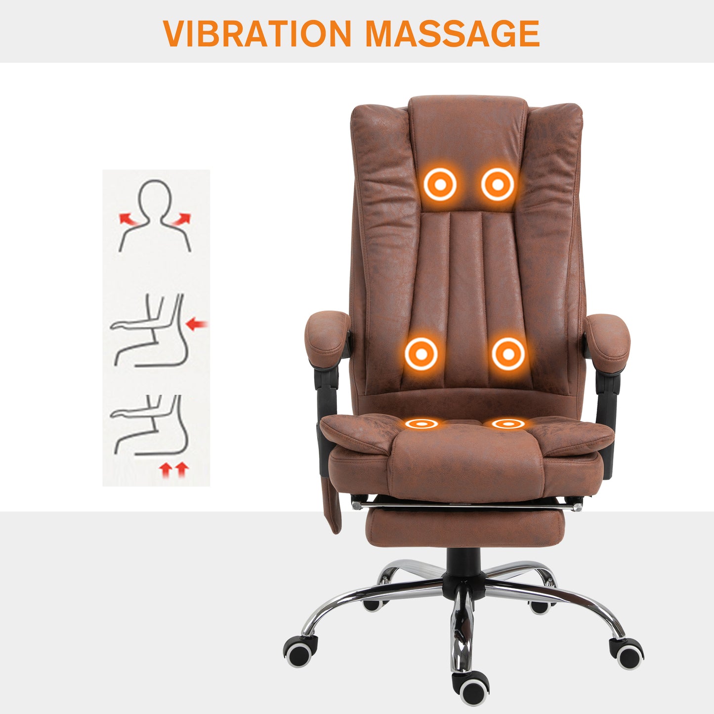 Vinsetto High Back Vibration Massage Office Chair, Heated Reclining Leathaire Fabric Computer Chair with Footrest, Brown