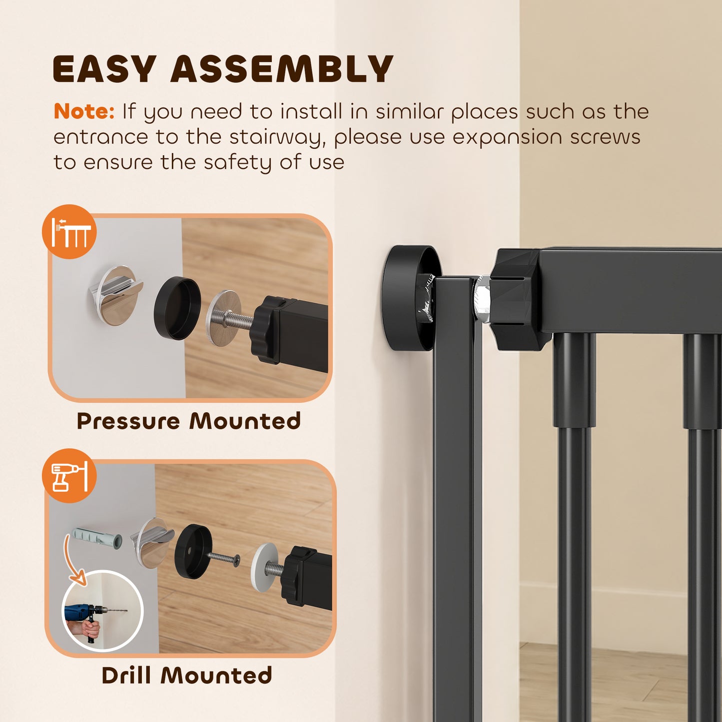 PawHut 180cm Extra Tall Cat Gate, Adjustable Pet Gate with 74-100 cm Wide, Pressure Fit, Pull-Ring Latch, Black
