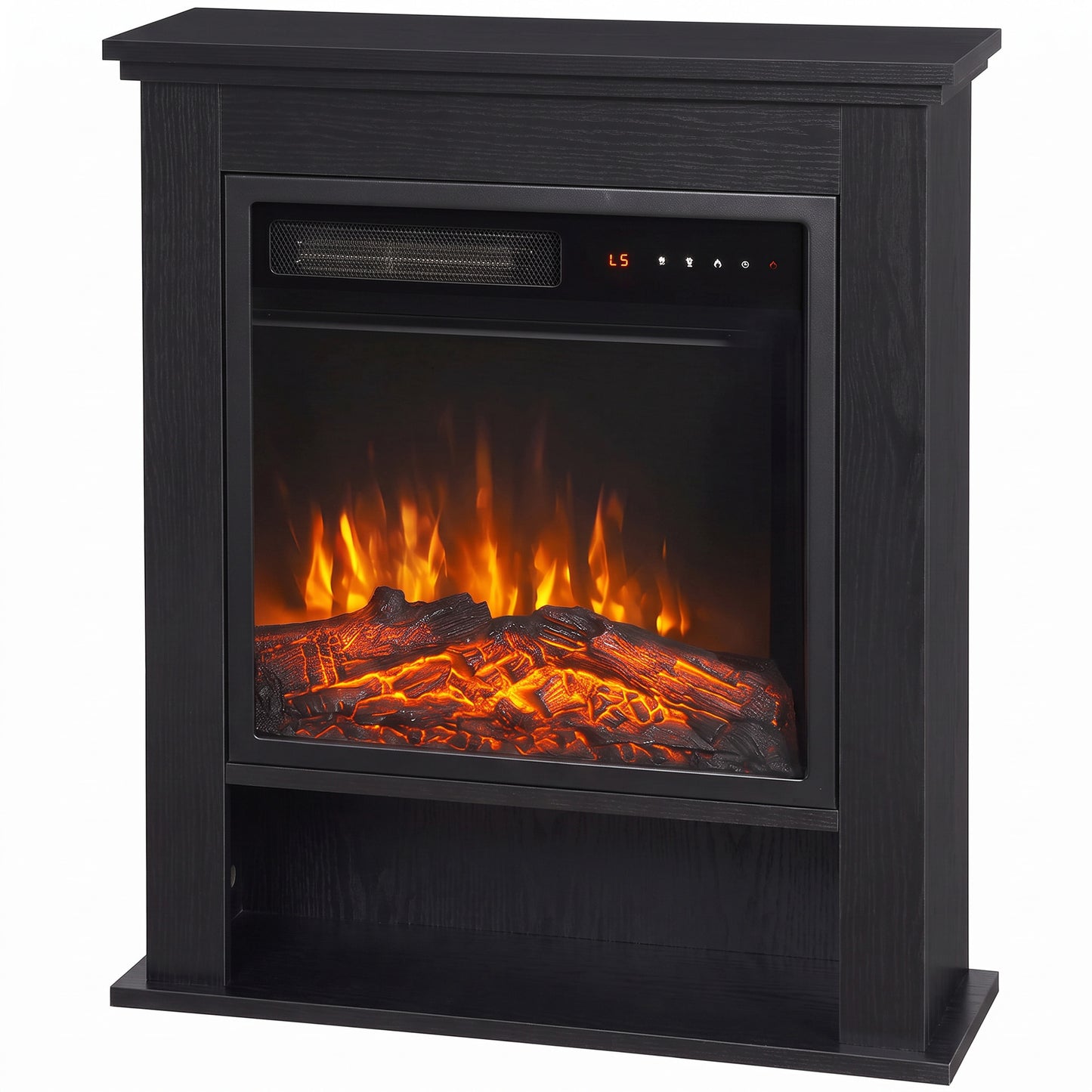 HOMCOM Electric Fireplace Suite with Shelf, 25" 1800W Electric Fire and Surround with LED Flame, 5 Brightness, Remote, Black