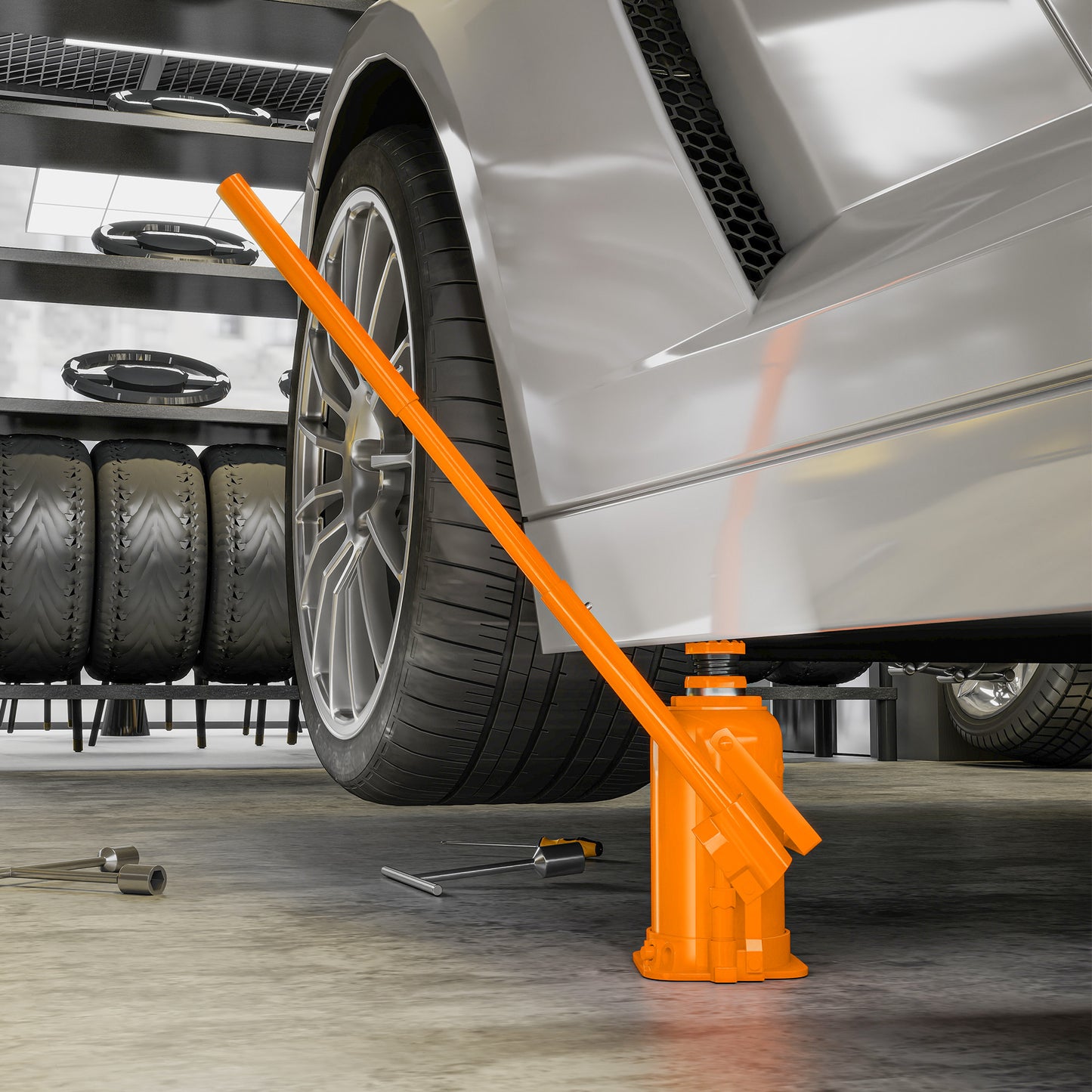 HOMCOM 12 Tonne Hydraulic Bottle Jack, 19-37 cm Lift Range, Heavy Duty with Saddle & 3-Section Handle for Cars & Trucks, Orange