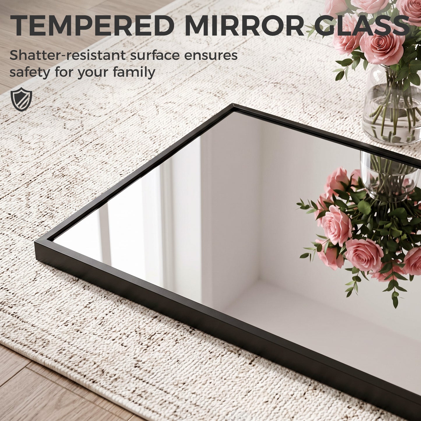 HOMCOM 40 x 110 cm Full Length Wall Mirror, Rectangular Mirror with Adjustable Hooks, Over the Door or Wall Mounted, Black