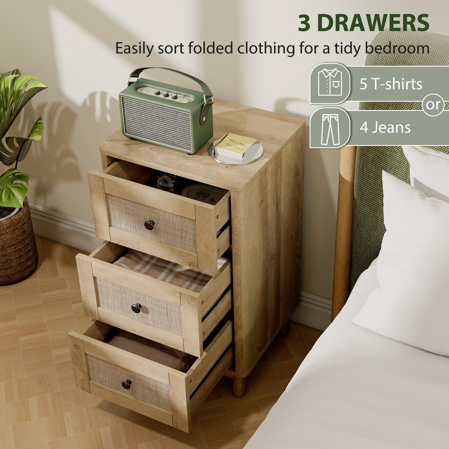 HOMCOM 40 cm Drawer Chest of Drawers with 3 Drawer - Oak