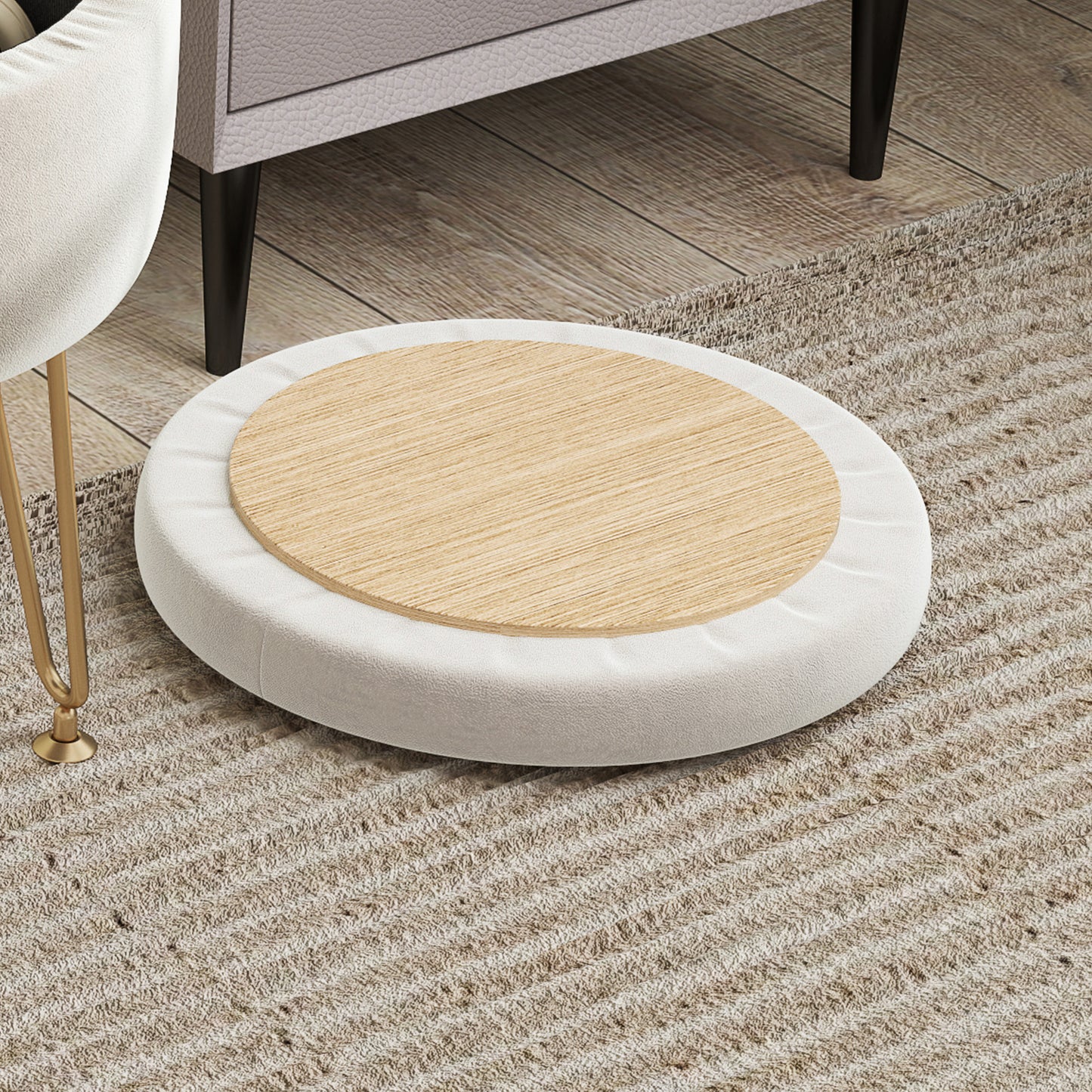 HOMCOM 5L Velvet-Feel Storage Ottoman - Cream White