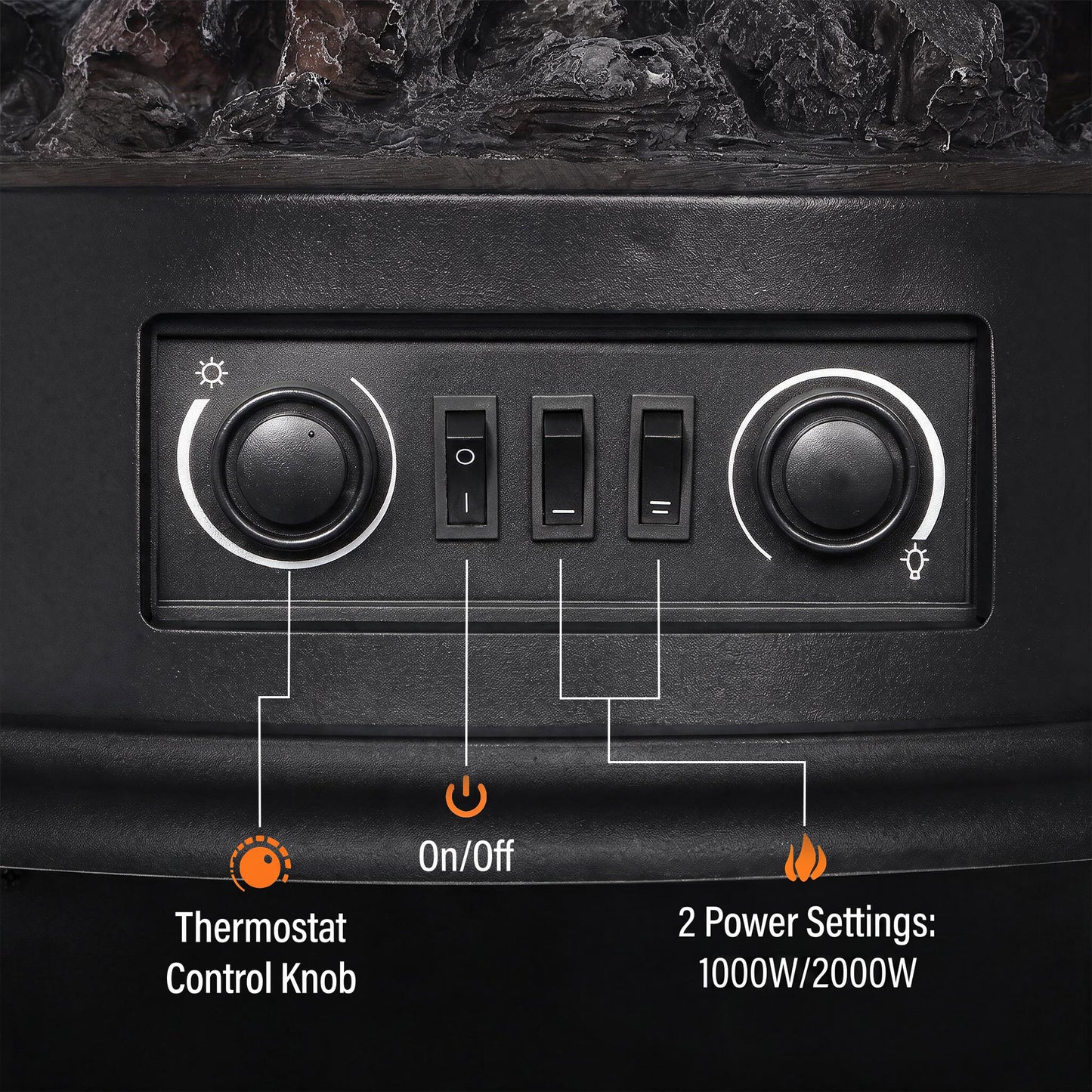 HOMCOM Electric Fireplace Stove, 1000/2000W 3-Sided Freestanding Fireplace Heater with 3D Flame Log, Thermostat, Black